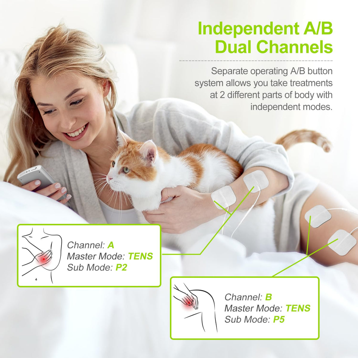 AUVON Dual Channel TENS Unit 24 Modes Muscle Stimulator for Pain Relief,Rechargeable TENS Machine Massager with 12 Pads, ABS Pads Holder, USB Cable and Dust-Proof Storage Bag