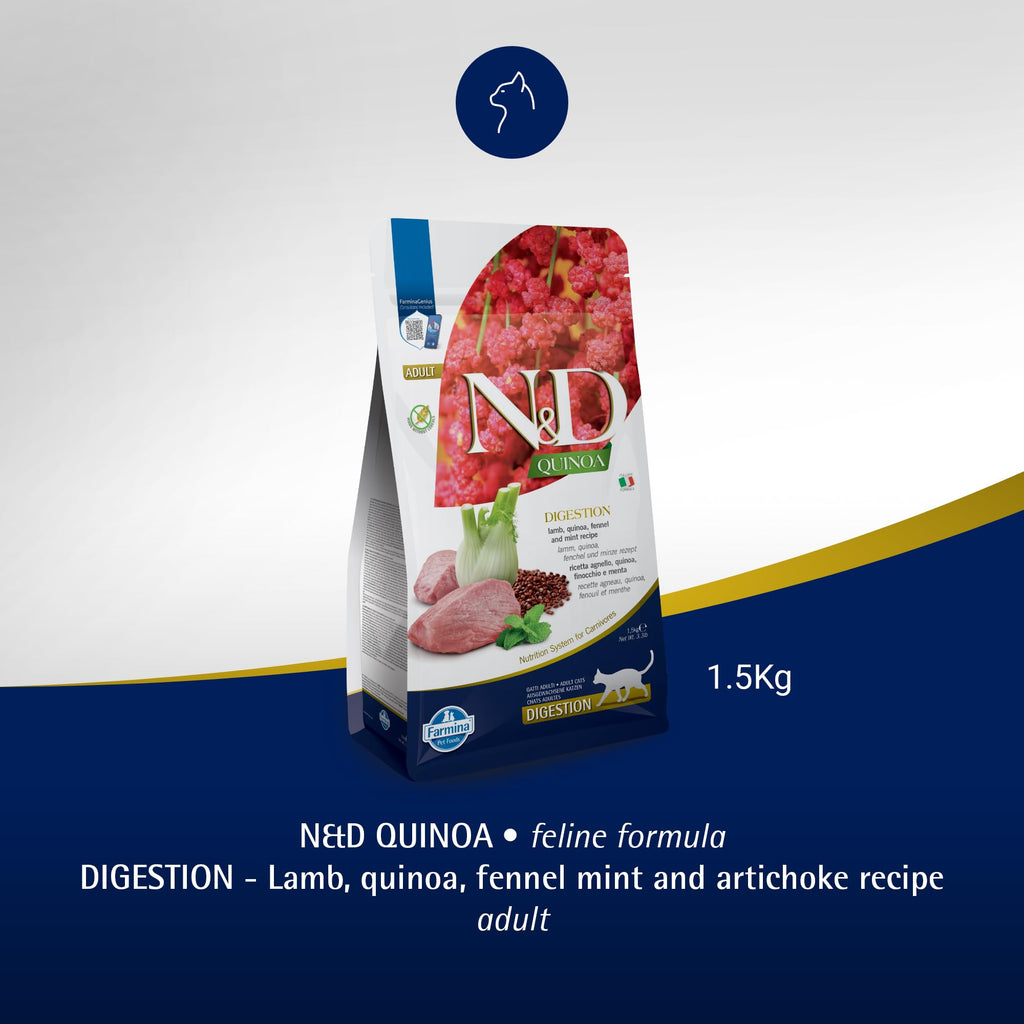 Farmina N&D, Quinoa Digestion Lamb Quinoa Fennel and Mint Recipe Dry Cat Food, 3.3lb