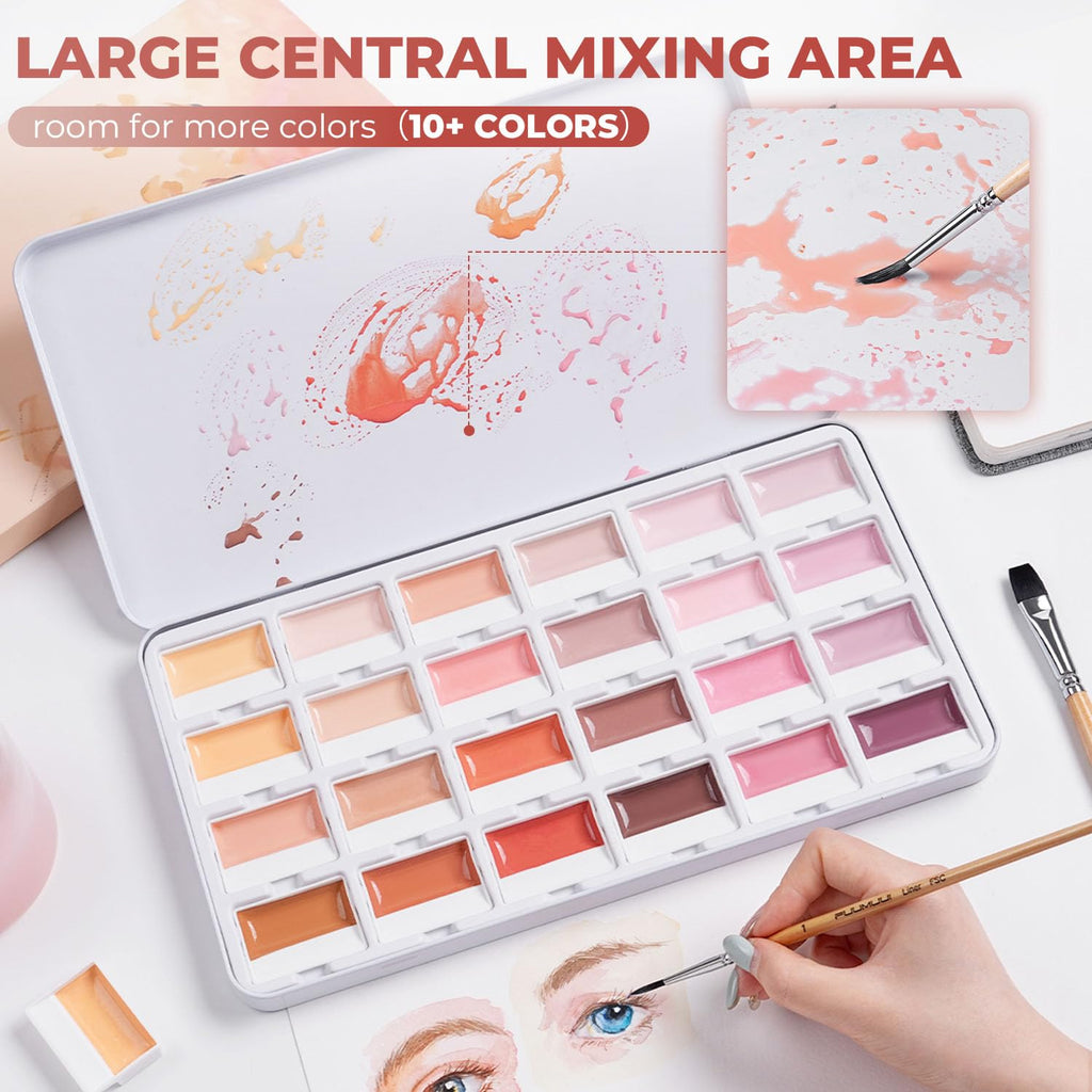 Fuumuui CREAMORA Watercolor Paint Set 24 Color Opaque Semi-Solid Warm Terracotta | for Soft Gradient, Figure Painting, Portrait Sketch, Professional Art Supplies Artists & Beginner Painting Sketching