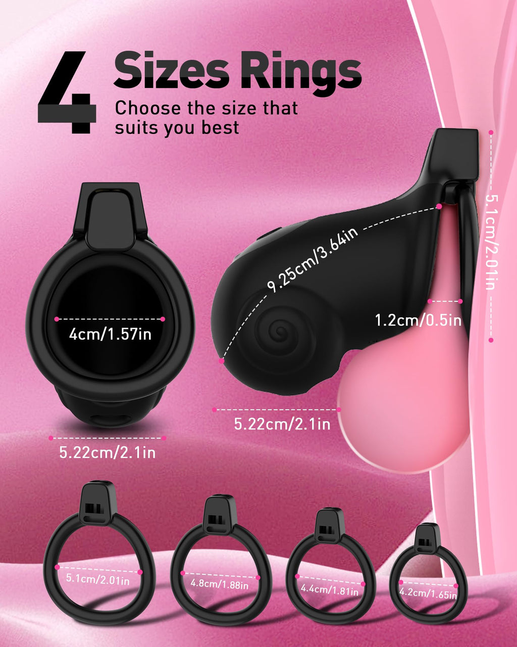 App Remote Vibrating Chastity Cage for Men with 8 Modes & 4 Size Rings