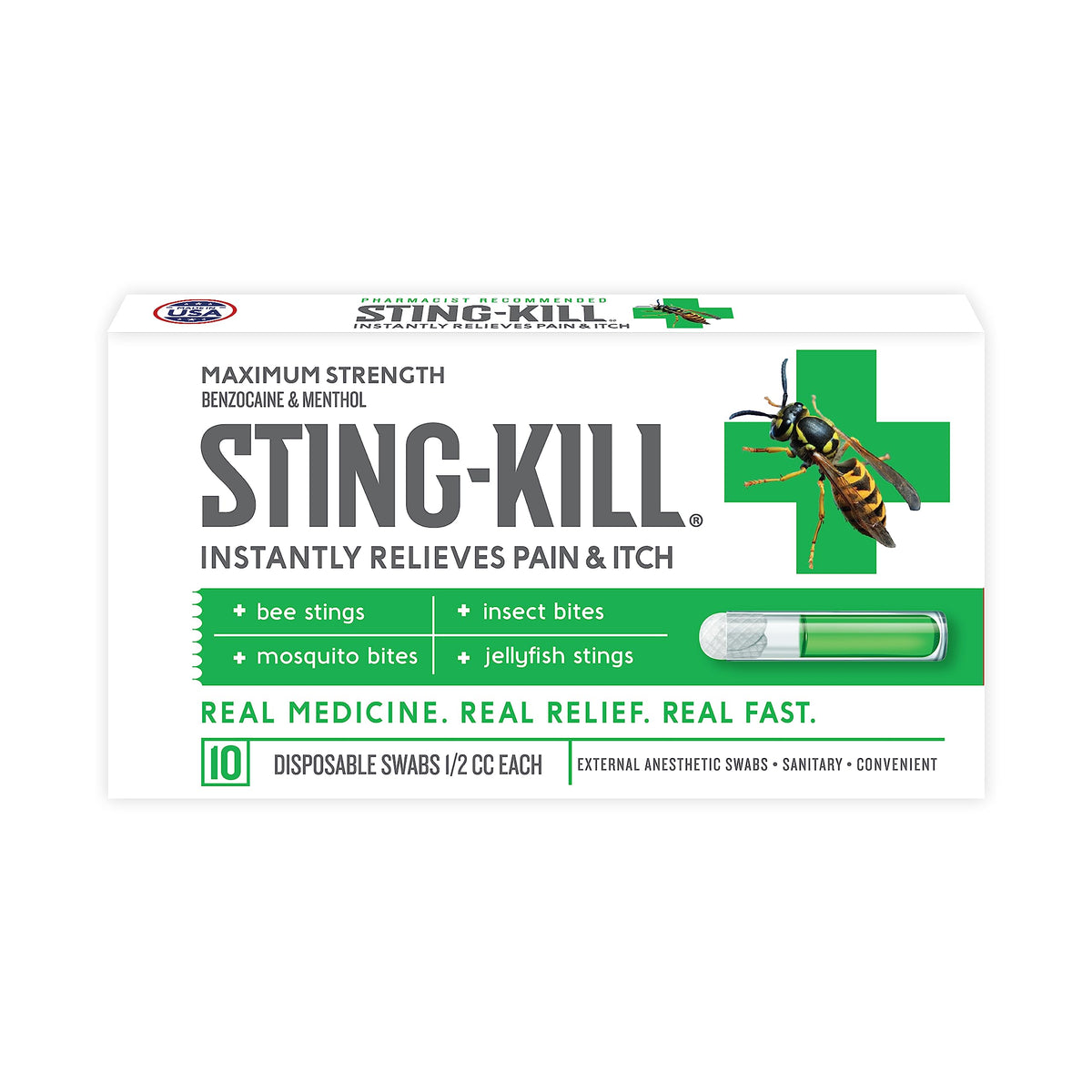 Sting-kill Anesthetic Swabs, Bee Sting & Bug Bite Relief, 10-Count