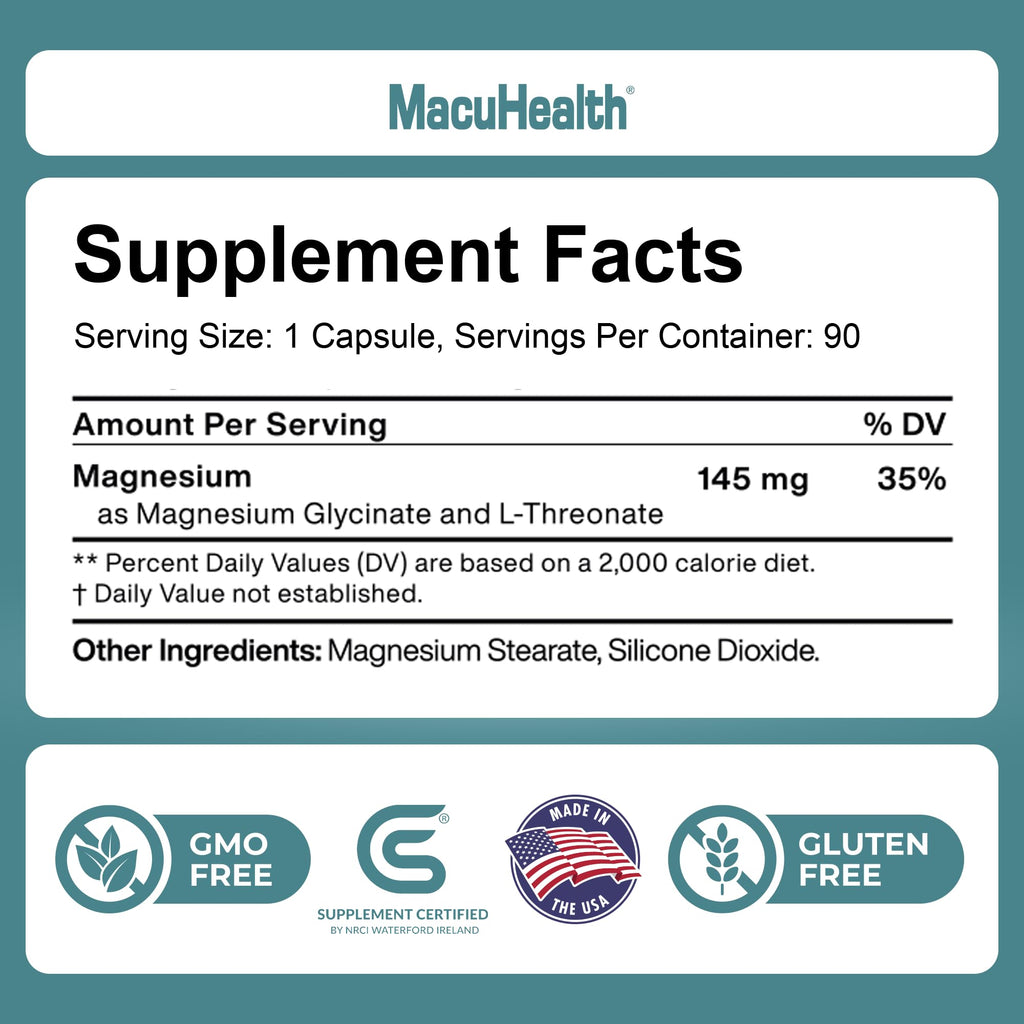 MacuHealth Magnesium Glycinate & L-Threonate 145 mg - Absorbable Magnesium