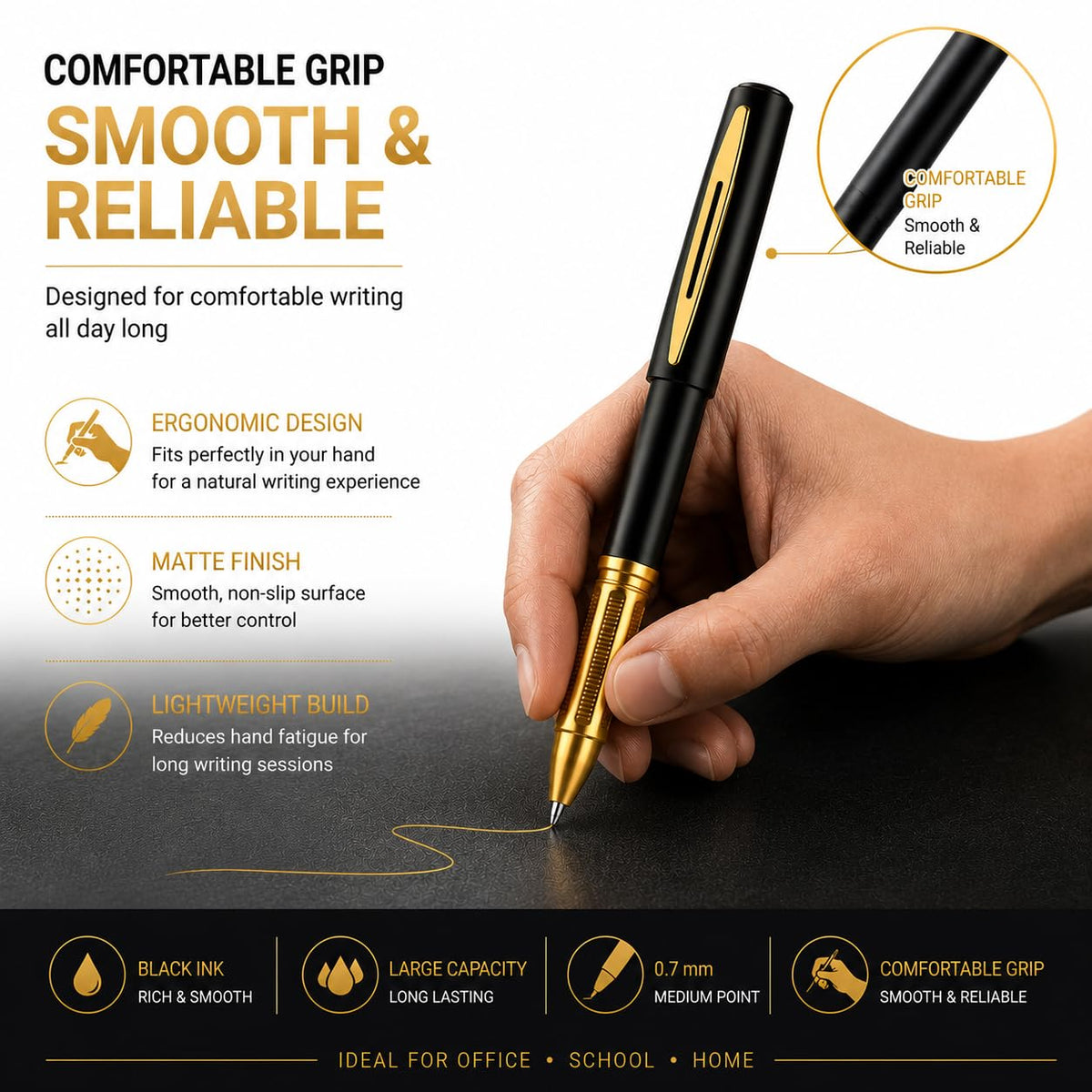 30ct Black Gel Pens 0.7mm Medium Point Smooth Writing Bulk Set