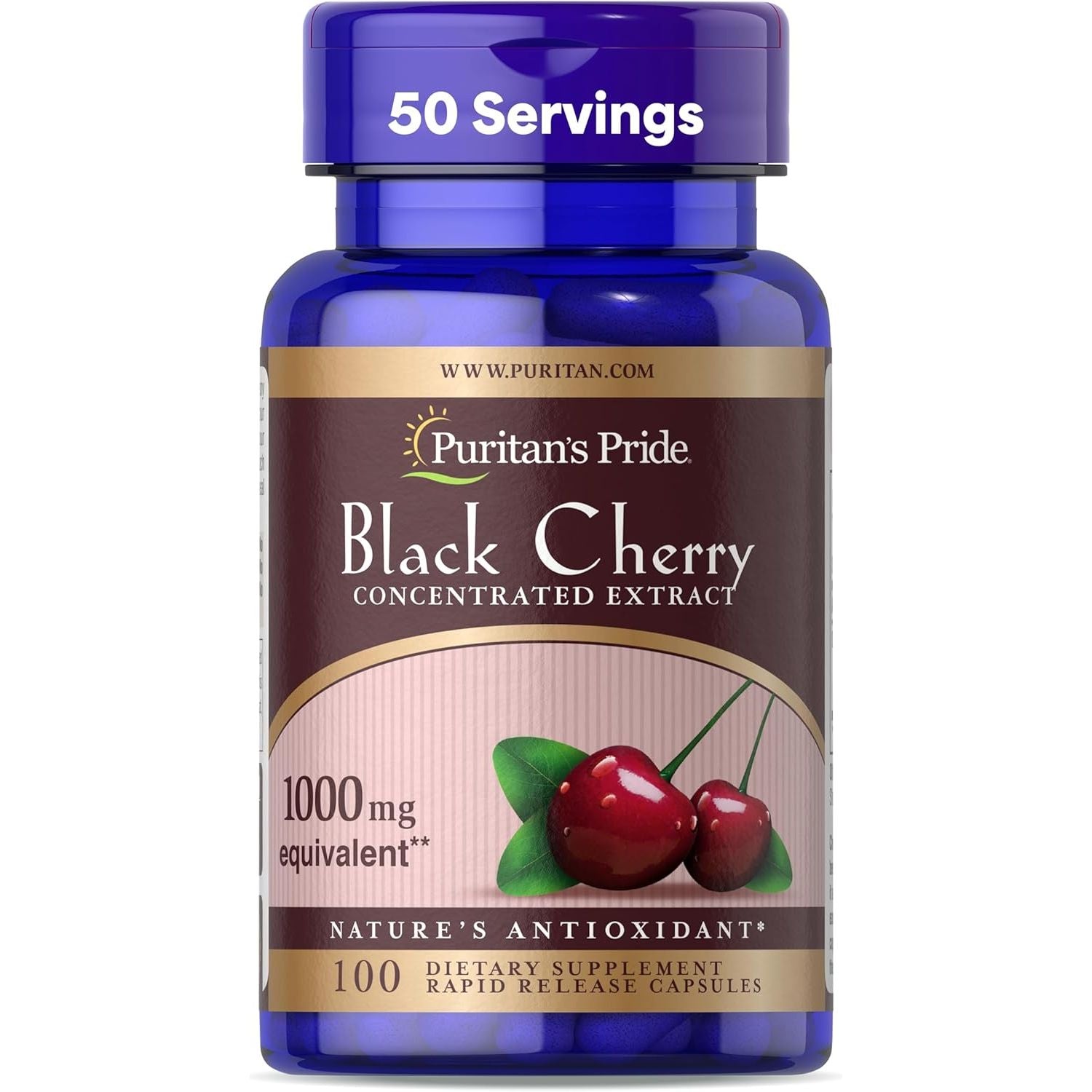 Buy now Puritan's Pride Black Cherry Concentrated Extract 250 mg (1000mg Equivalent), Dietary Supplement for General Wellness and Healthy Lifestyle*, 50 Day Supply, 100 Rapid Release Capsules 100 Count (Pack of 1) at indiglob india