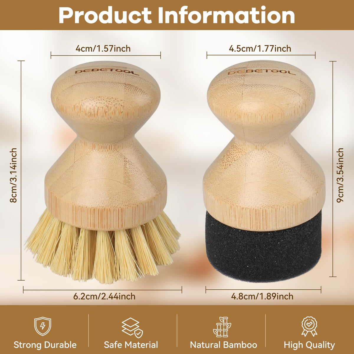 DEBETOOL Cutting Board Oil Applicator & Sisal Scrub Brush Set