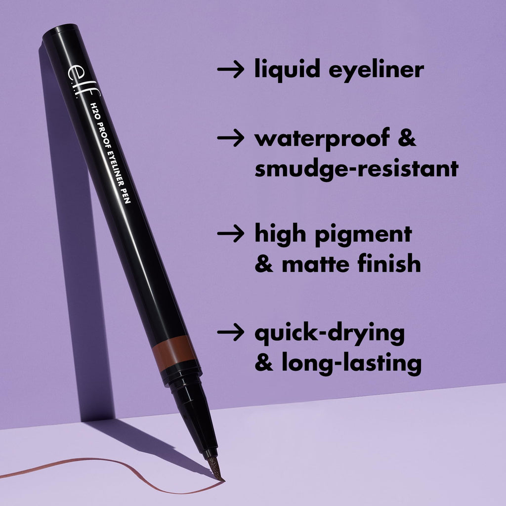 e.l.f. H2O Proof Eyeliner Pen, Felt Tip, Waterproof, Long-Lasting, High-Pigmented Liner For Bold Looks, Vegan & Cruelty-Free, Jet Black. 0.02 Fl Oz