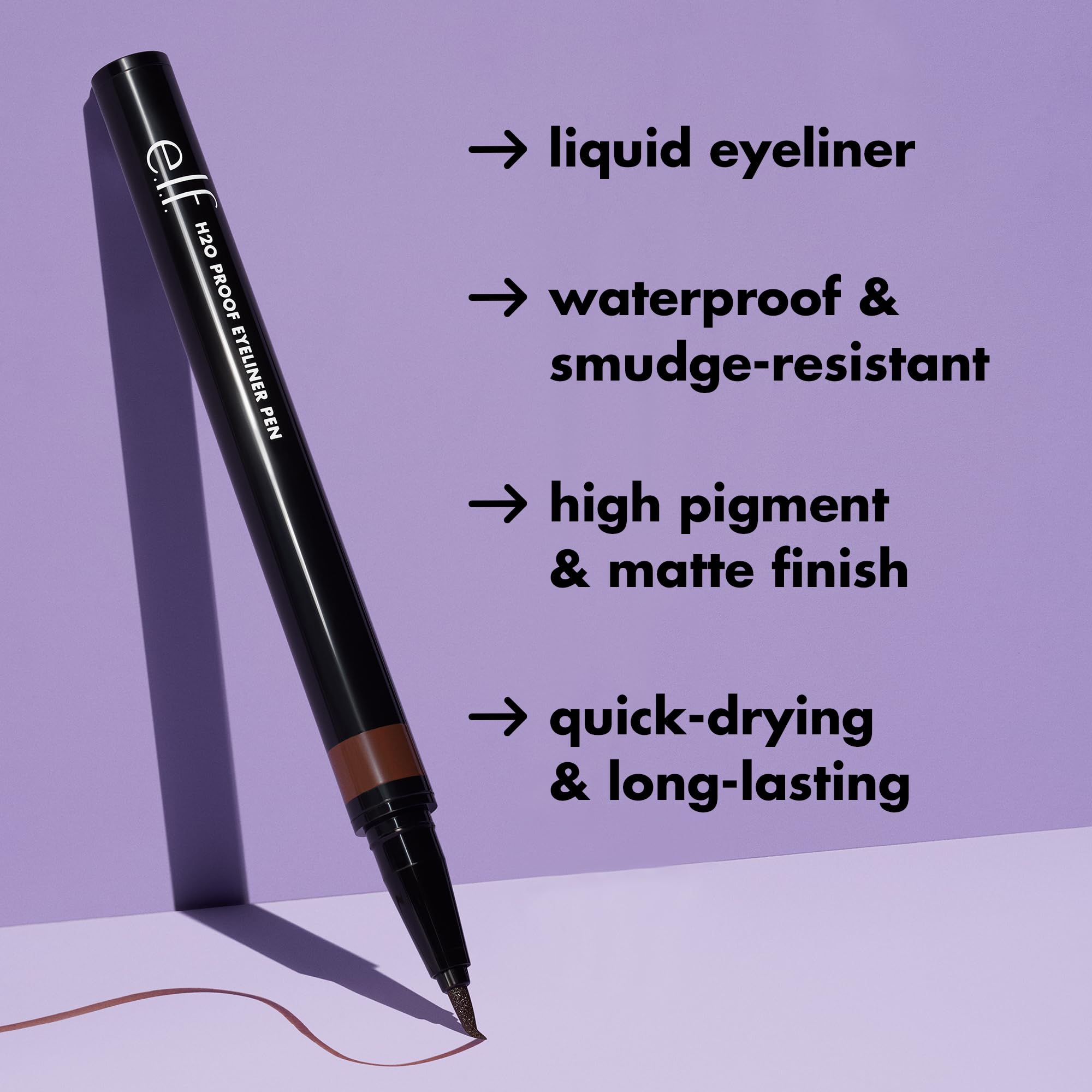 e.l.f. H2O Proof Eyeliner Pen, Felt Tip, Waterproof, Long-Lasting, High-Pigmented Liner For Bold Looks, Vegan & Cruelty-Free, Jet Black. 0.02 Fl Oz