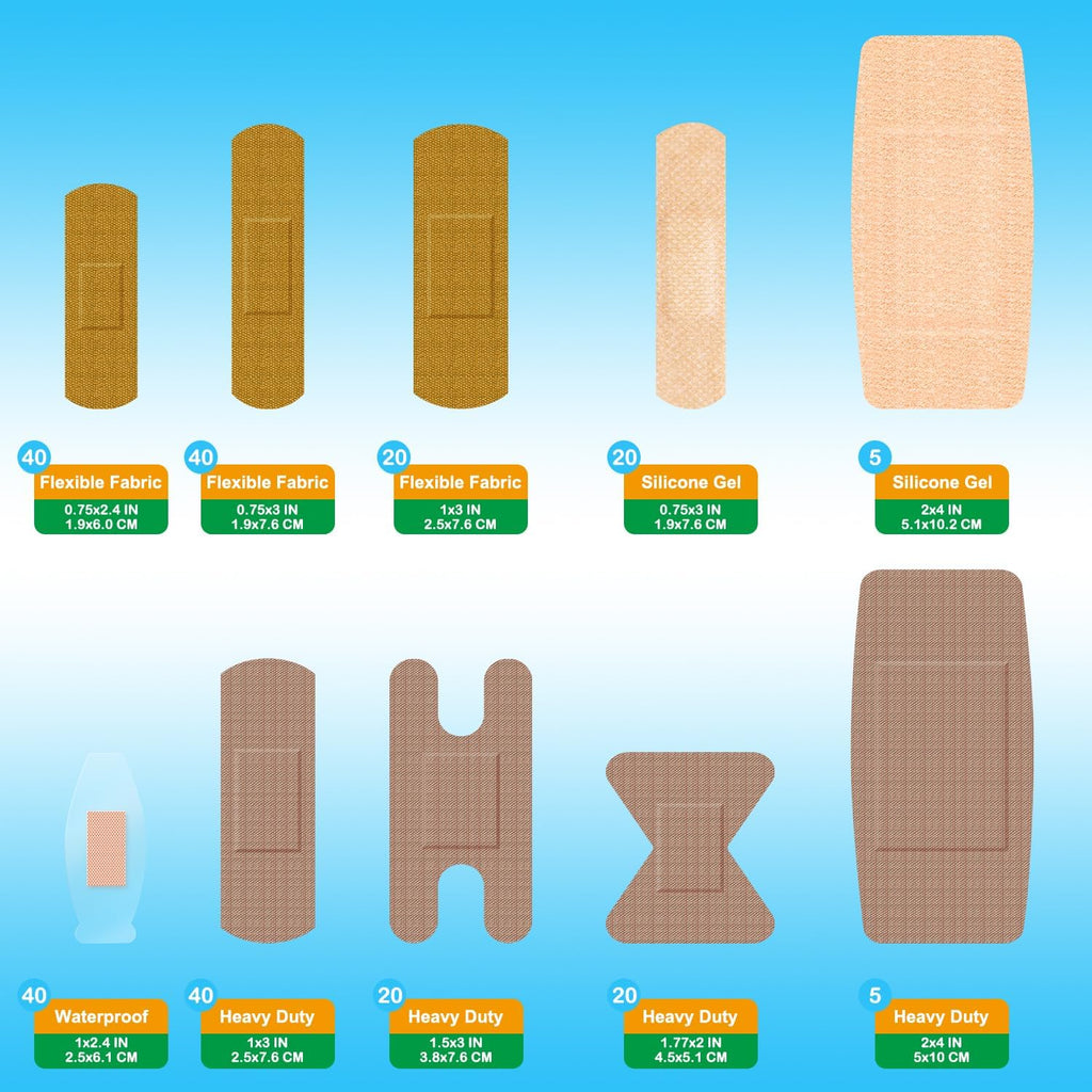 Hysimedy Assorted Bandages Variety Pack 210 Count 4 Styles for Wounds Care