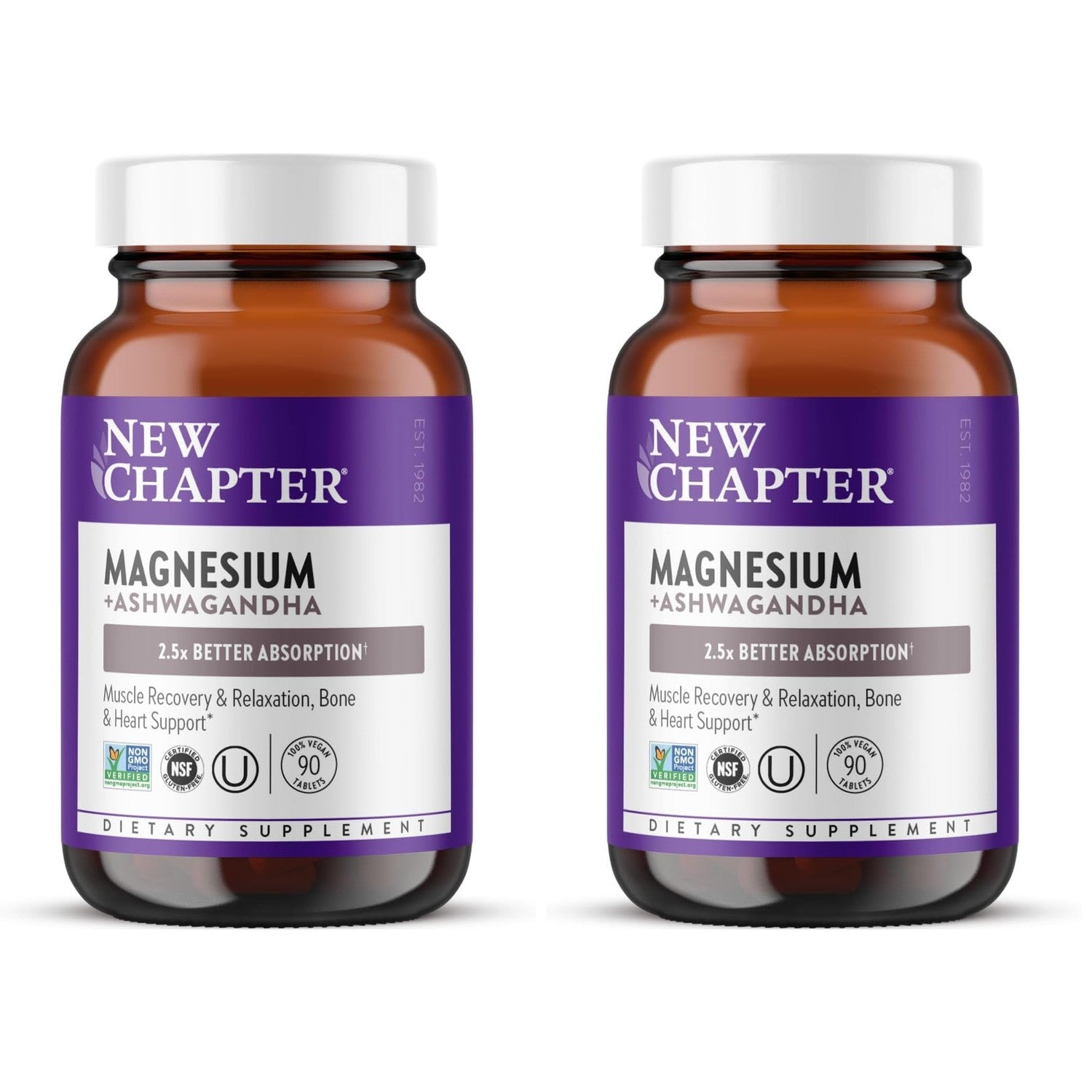 New Chapter Magnesium Glycinate 325mg & Ashwagandha Supplement, 90 Tablets | Highly Absorbable Formula Supports Muscle and Bone Health, Non-GMO, Kosher, Vegan, and Gluten Free
