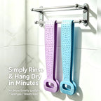 Silicone Back Exfoliator Scrub Strap for Shower, 27.56 Inch Dual-Sided for Exfoliate & Massage, Hygienic Durable & Easy to Clean, Unisex Body Scrubber, Blue & Purple 2 Pack