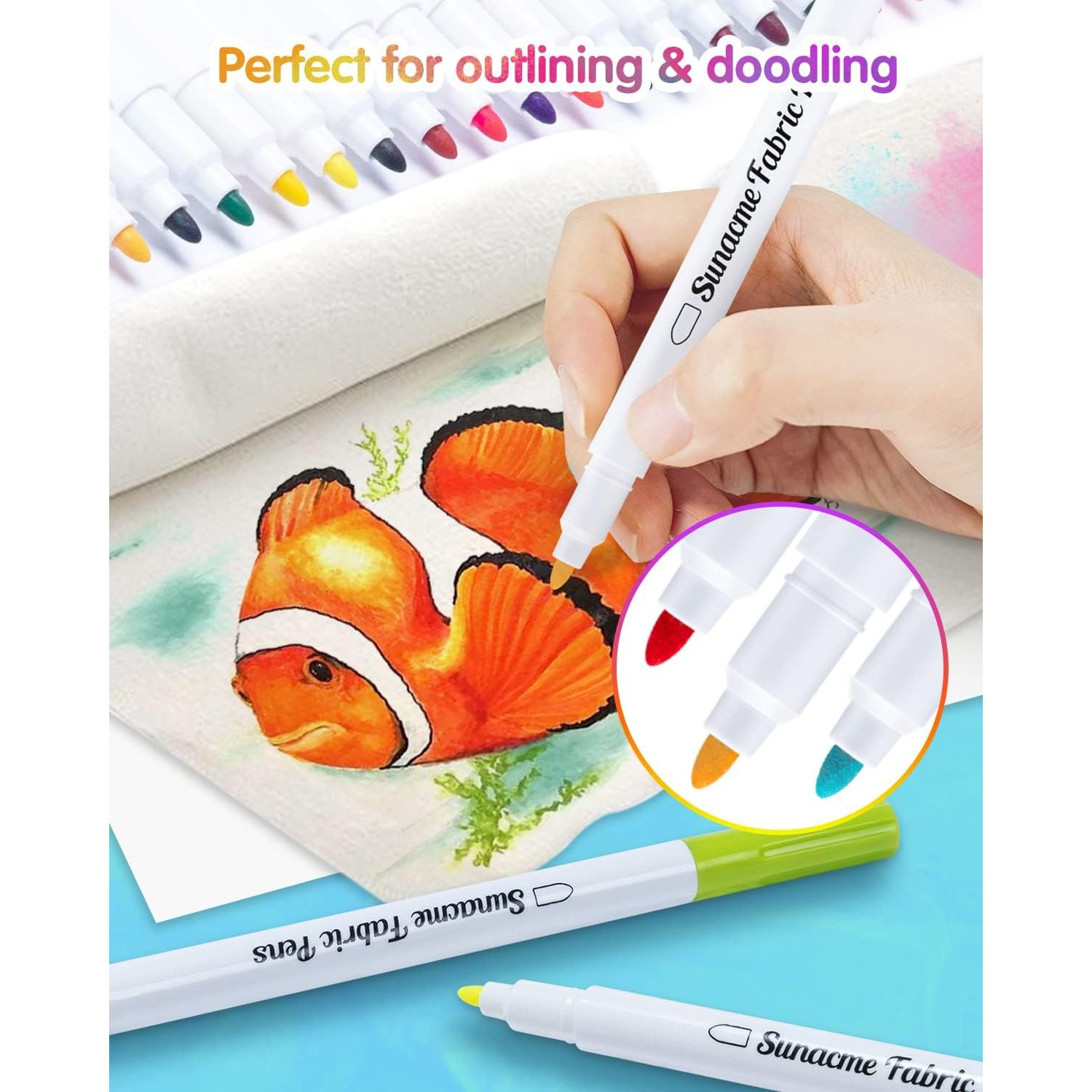 Buy now Fabric Markers Pen, 32 Colors Permanent Fabric Paint Pens for T-Shirt, Fine Tips Art Marker Set for Canvas Bags Hats Sneakers and Textiles at indiglob india