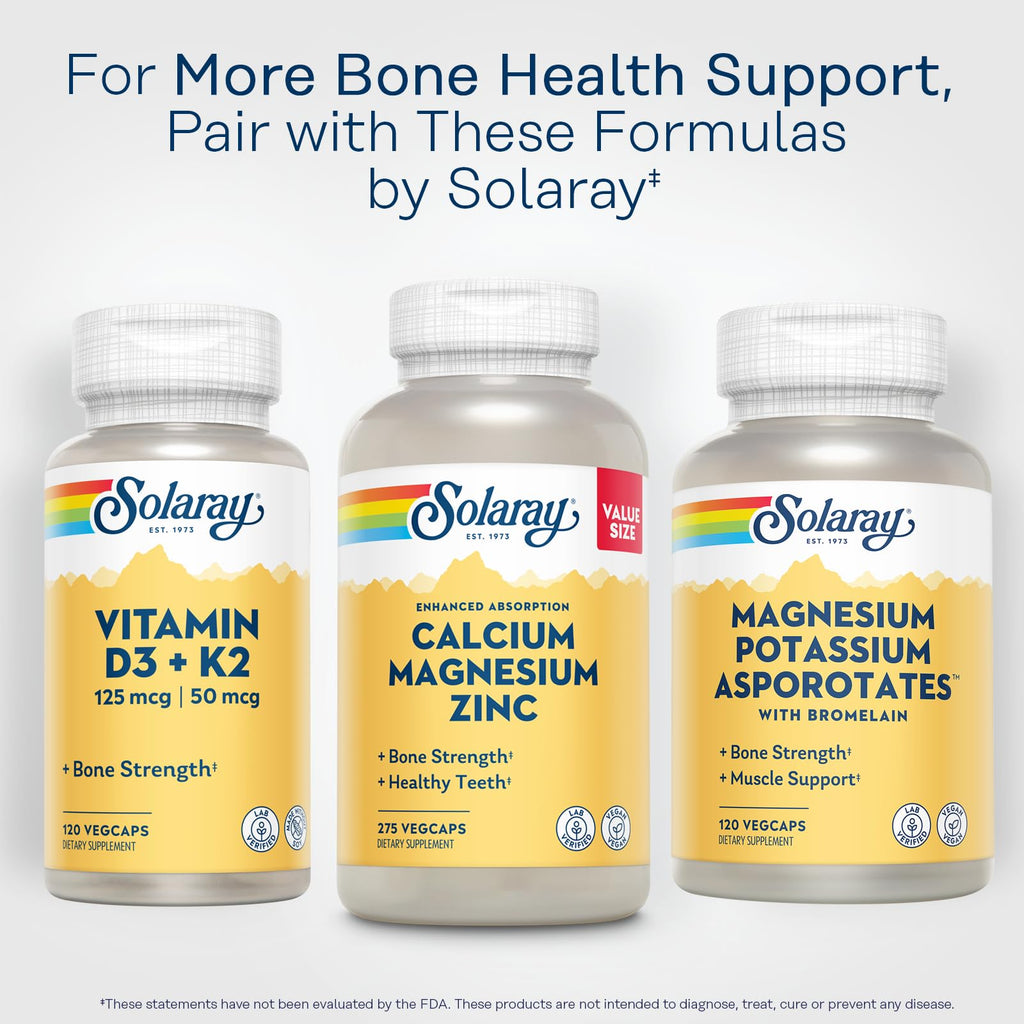 SOLARAY Calcium Magnesium Zinc, 275 VegCaps | Bone, Muscle, Heart & Immune Support, Calcium, Magnesium & Zinc Complex, 68 Servings, Vegan, Lab Verified