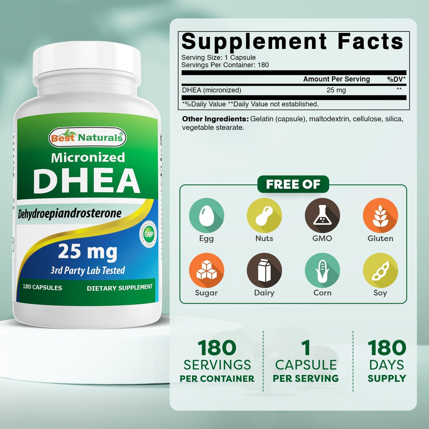 Buy now Best Naturals, Micronized DHEA 25 mg 180 Capsules at indiglob india