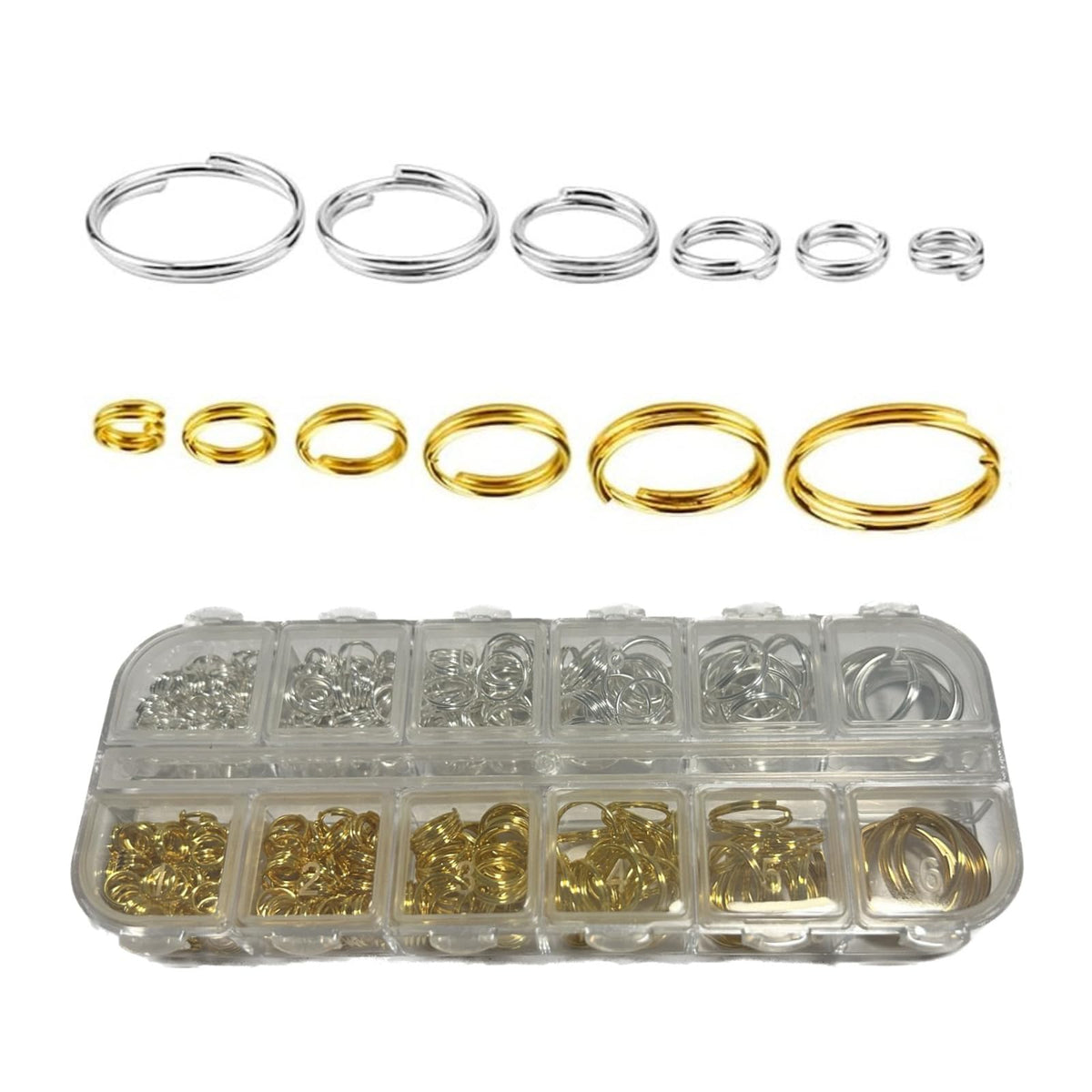 6 Size Gold and Sliver Jump Rings,Double Loops Round Split Small and Medium Key Chain Ring for Jewelry Making and Keychain Home Car Dog tag Rings DIY Crafts