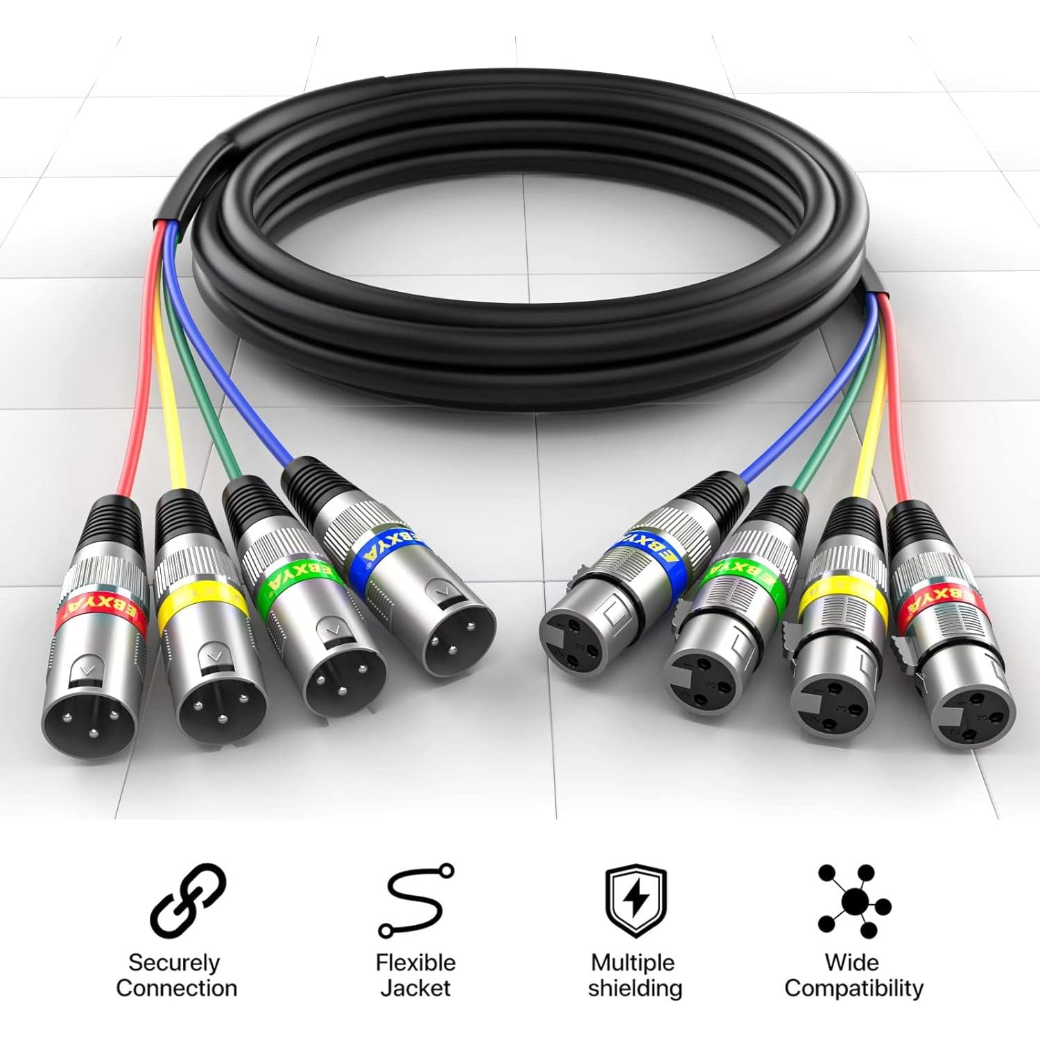 Buy now EBXYA 3 Ft XLR Snake Cables 4 Colored, 4-Channel Microphone Patch Cable XLR Male to Female, Recording Snake for Live, Recording, Studios 2 Pack at indiglob india