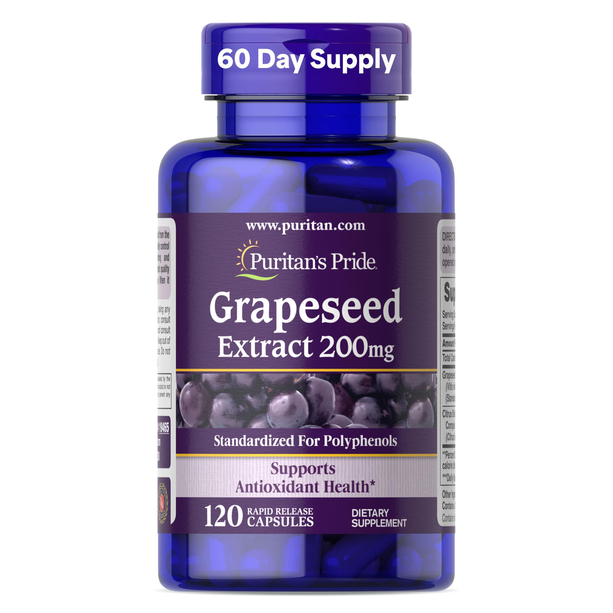 Puritan's Pride Grapeseed Extract 200mg, 120 Rapid Release Capsules
