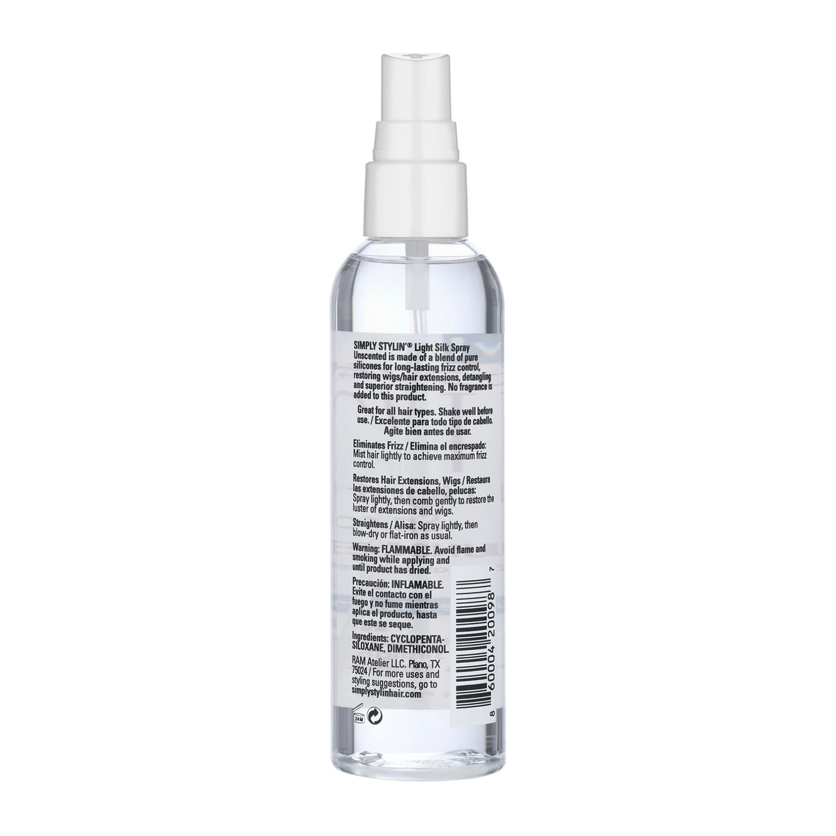 Simply Stylin' Light Silk Spray UNSCENTED, 4 Fl Oz (Pack of 1), Clear