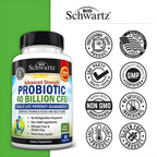 Probiotic 40 Billion CFU with Organic Prebiotics for Gut Health, 60 Count | Probiotics for Men and Women, Immune & Digestive Health Support with Lactobacillus from BioSchwartz, Non-GMO, Shelf Stable