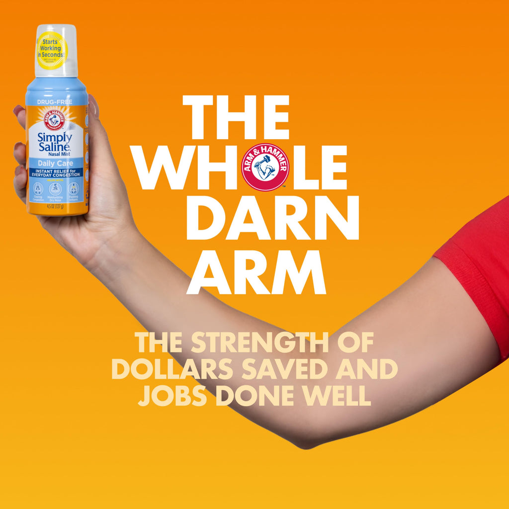 Buy now ARM & HAMMER Simply Saline Daily Care Nasal Mist, Drug-Free Non-Drowsy Saline Spray for Instant Nasal Congestion and Allergy Relief, Use as Often as Needed, Suitable to Use if Pregnant, 1.6 oz at indiglob india