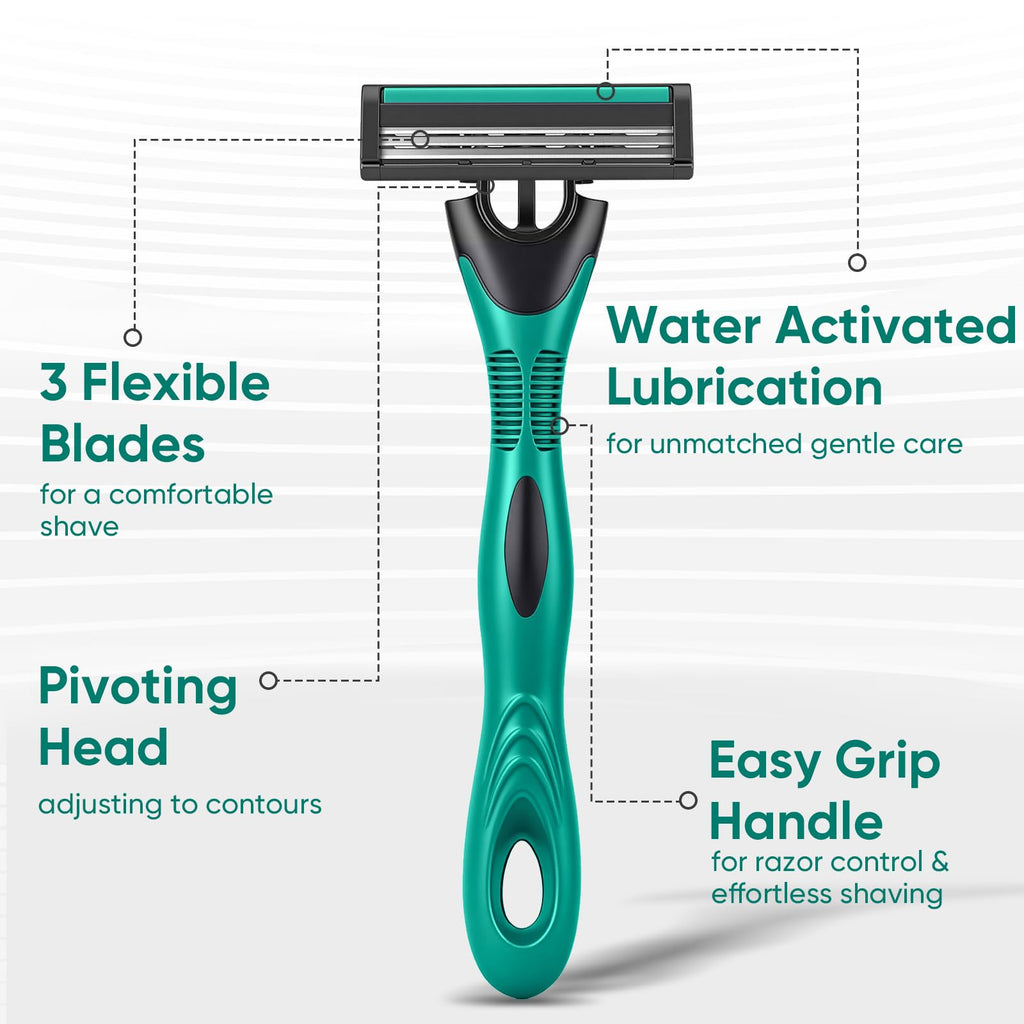 20 count Disposable Razors Blades for Men，3-Blade Razors，Bulk Stainless Steel Shavers with Lubricating Strip for Shaving Sensitive Skin