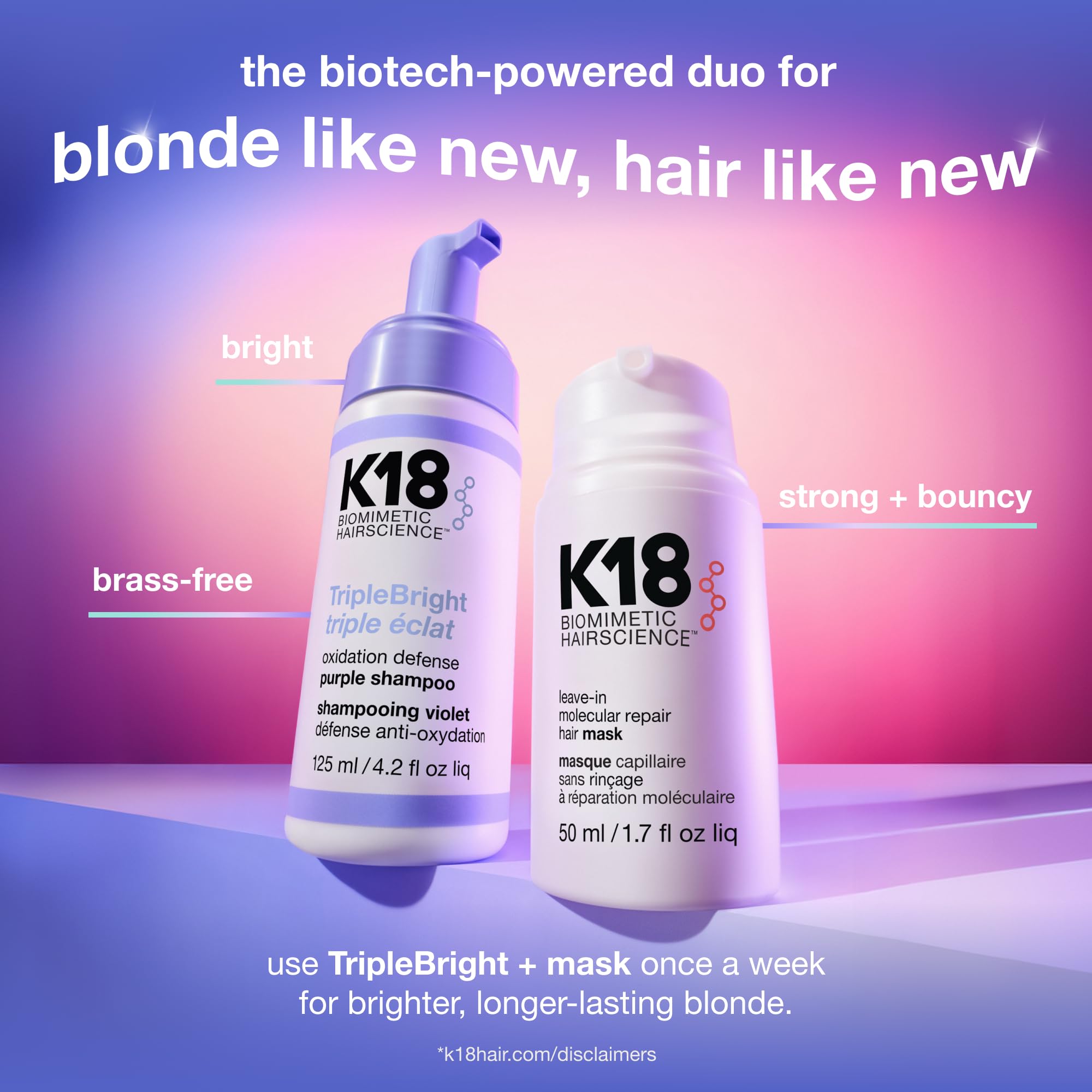 K18 TripleBright Oxidation Defense Purple Shampoo - Non-Staining Blonde Shampoo Removes + Helps Prevent Brass for Brighter, Longer-Lasting Blonde - For All Highlighted + Lifted Hair Tones (4.2 Fl oz)