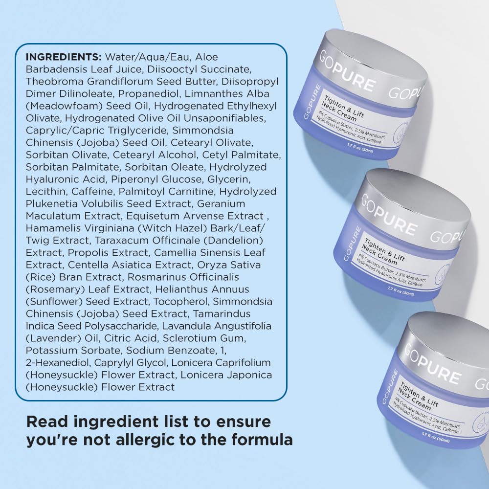 goPure Tighten & Lift Neck & Chest Moisturizer Cream for Visibly Firming, Tightening and Lifting the Look of Wrinkles & Crepey Skin, 1.7oz