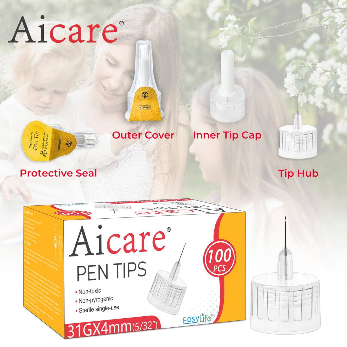 Pen Tips 31G x 4mm, Universal Fit, 100/bx, Comfortable, Extra-Thin