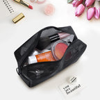 Buy now Aosbos 3-Pack Mesh Cosmetic Bag Set - Travel/On-The-Go Makeup Storage, Zipper Closure Small Pouch at indiglob india