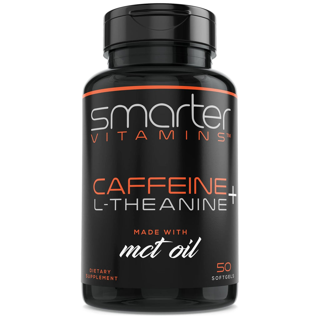 Caffeine Pills 200mg with 100mg L-Theanine & Coconut MCT Oil, 50 Softgels