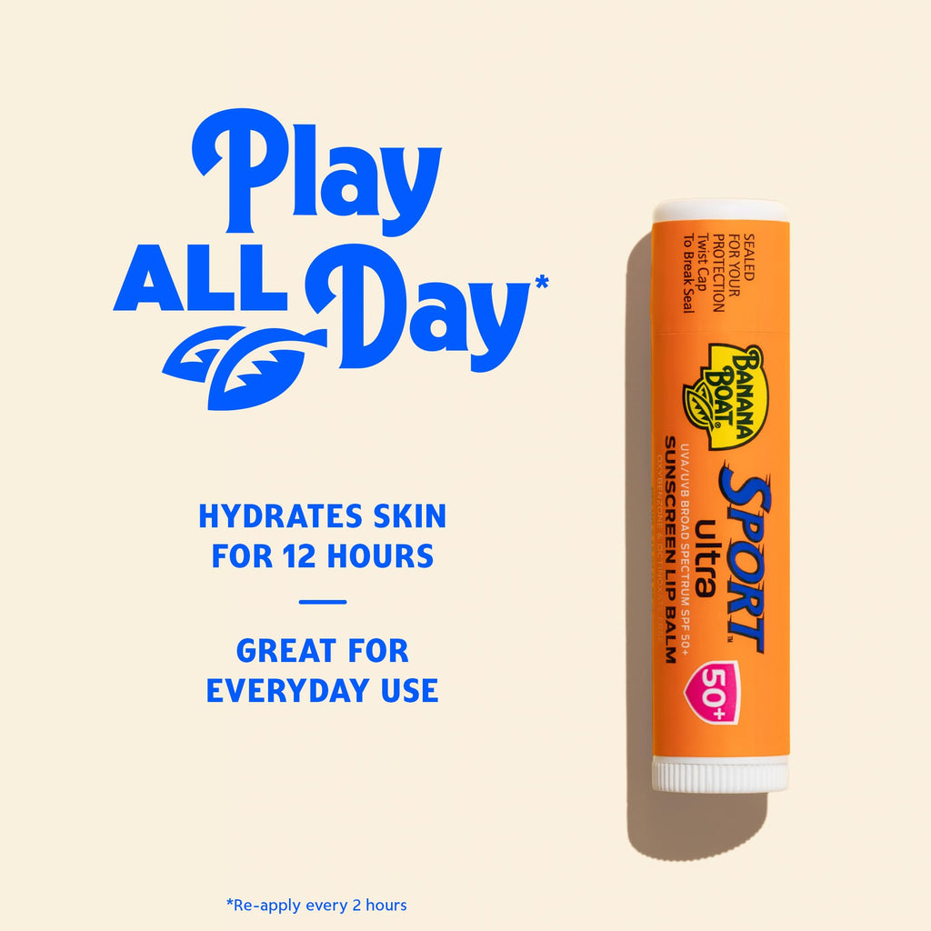 Sport Ultra Twin Pack SPF Lip Balm Pack, Banana Boat Lip Balm SPF 50, Oxybenzone Free Sunscreen, Lip Sunblock, Travel Size Sunscreen for Lips, 2 Pack | 12 hour moisturization with sun protection, vitamin E and aloe, Water resistant