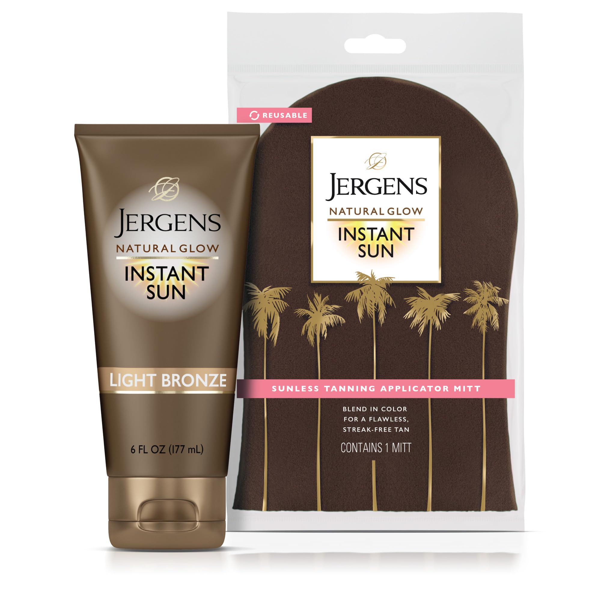 Jergens Natural Glow Instant Tanning Moisturizer, Light Bronze, 6 fl oz | Instant Bronze Color, Natural-Looking Tan, Lightweight Formula, Streak-Free Application, Sunless Glow