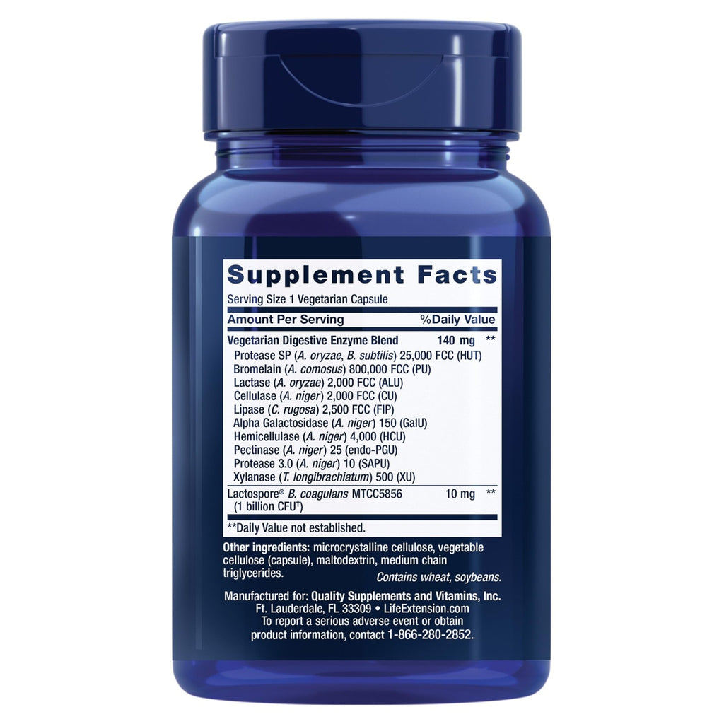 Life Extension Enhanced Super Digestive Enzymes and Probiotics, 60 Capsules | B. Coagulans Probiotic & Blend of 10 Digestive Enzymes, Supports Digestion, Comfort & GI Balance for Plant-Based Diets