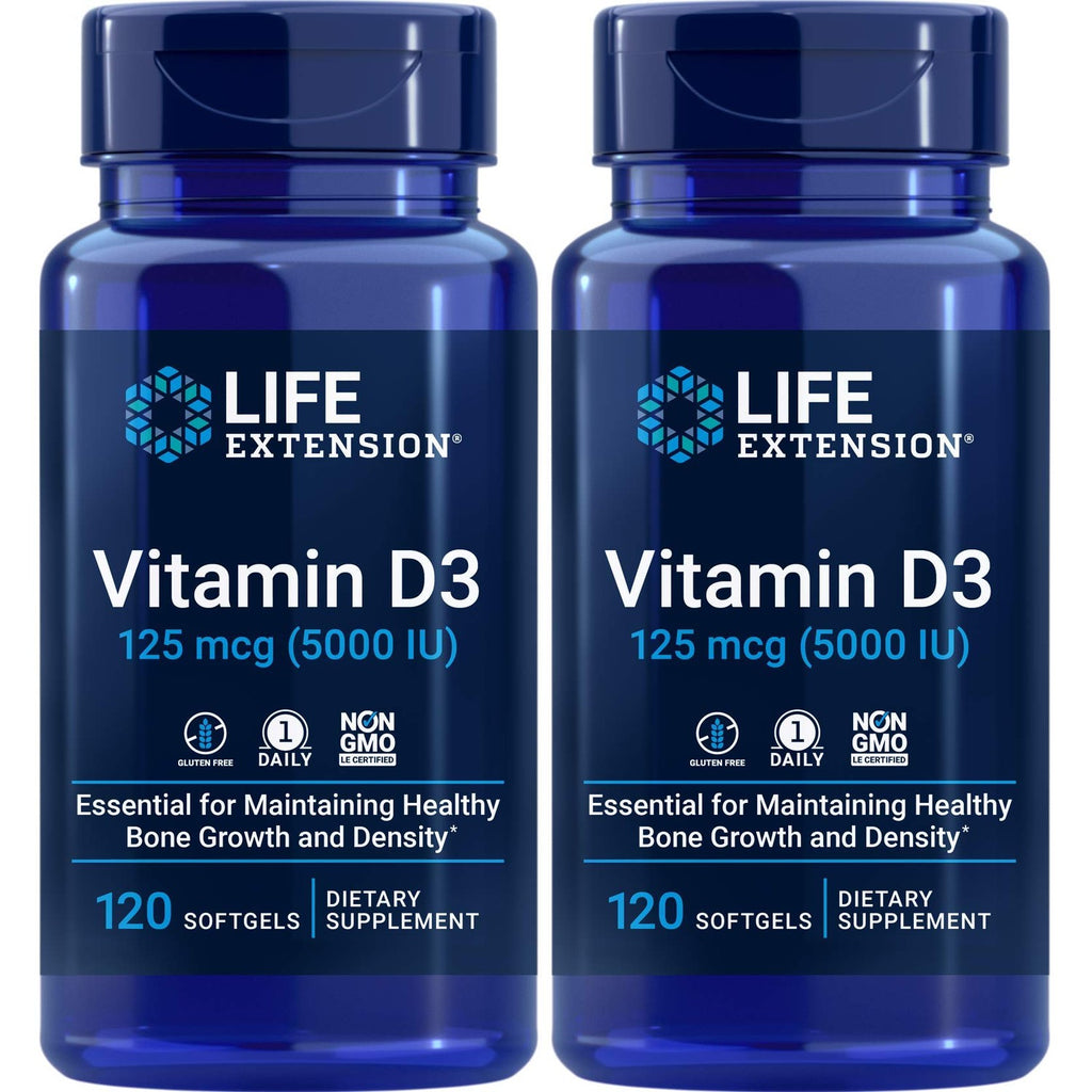 Life Extension Vitamin D3 5000 IU, 120 Softgels, 125mcg | 1 per day formula, Non-GMO and Gluten Free