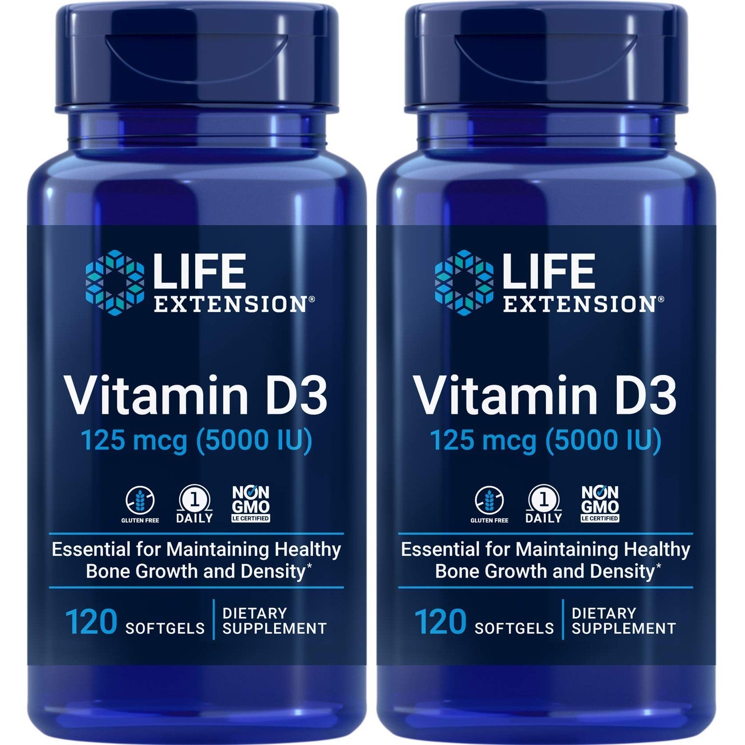 Life Extension Vitamin D3 5000 IU, 120 Softgels, 125mcg | 1 per day formula, Non-GMO and Gluten Free