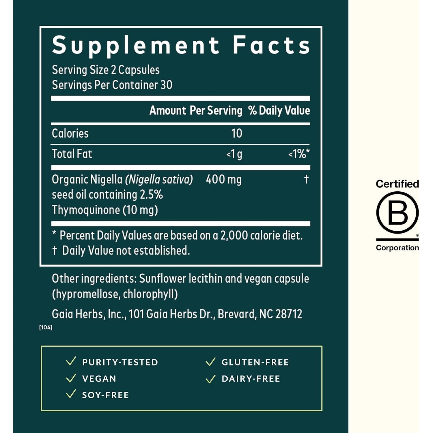 Buy now Gaia Herbs Black Seed Oil - Cold-Pressed Capsules for Lung, Respiratory, and Antioxidant Support - with Organic Nigella Seed Oil - Herbal Supplement - 60 Vegan Liquid Phyto-Capsules (30-Day Supply) at indiglob india