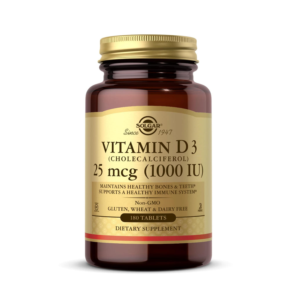 Solgar Vitamin D3 (Cholecalciferol) 25 MCG (1000 IU), 180 Servings | Helps Maintain Healthy Bones & Teeth - Immune System Support - Non-GMO, Gluten Free, Dairy Free, Kosher