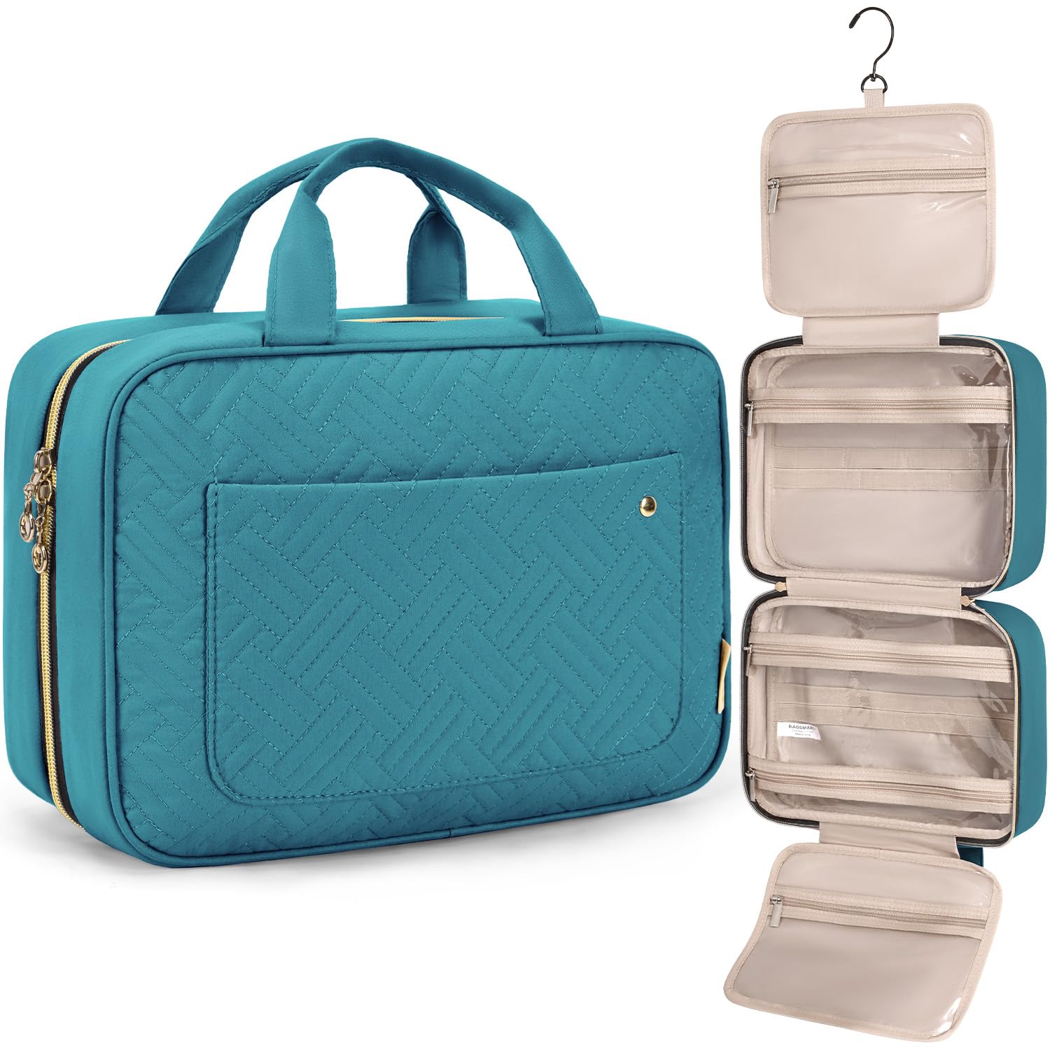 Buy now BAGSMART Toiletry Bag Travel Bag with Hanging Hook, Water-resistant Makeup Cosmetic Bag Travel Organizer for Accessories, Shampoo, Full-size Container, Toiletries (Baby Pink, Medium) Large Teal at indiglob india