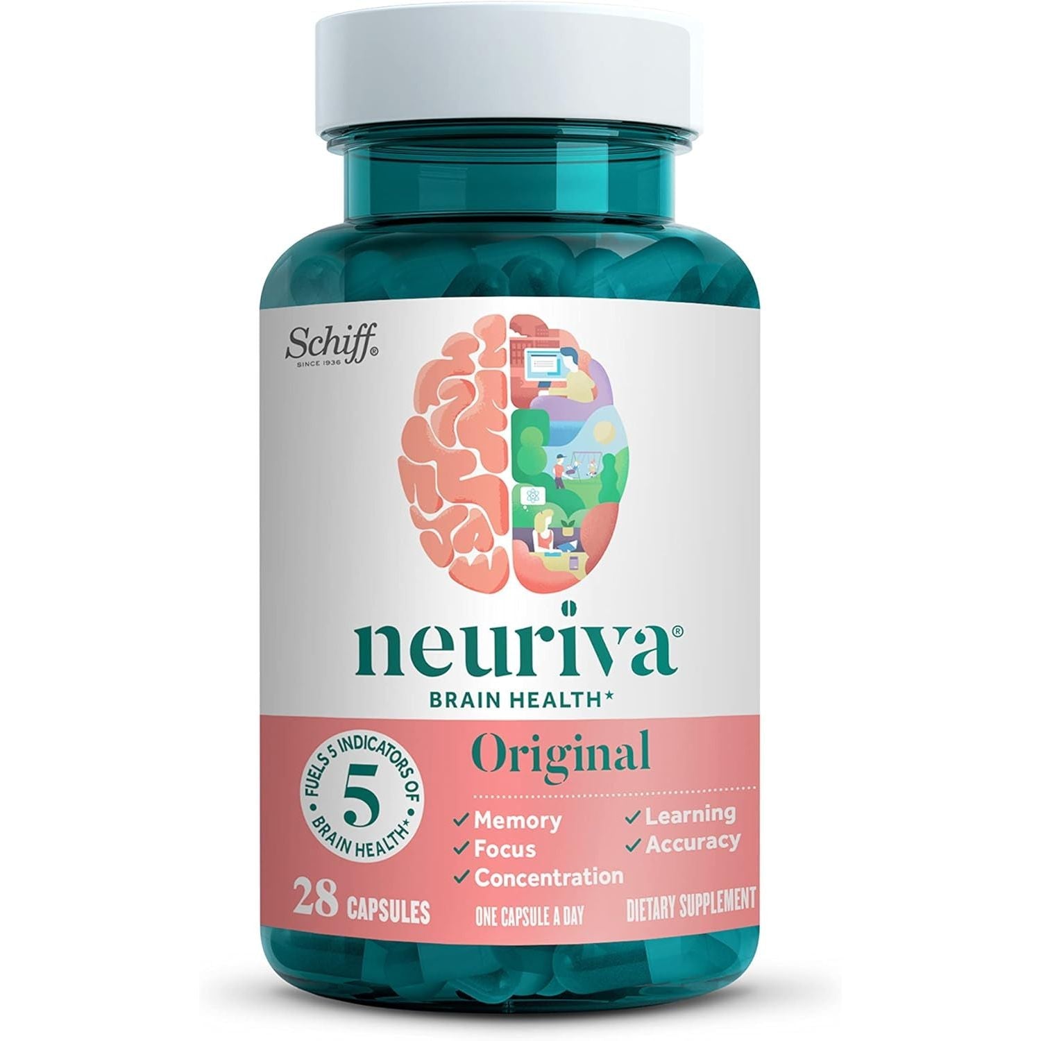 Buy now NEURIVA Original Decaffeinated Clinically Tested Nootropic Brain Supplement for Memory, Focus & Concentration, NeuroFactor & Phosphatidylserine, 28ct Capsules at indiglob india