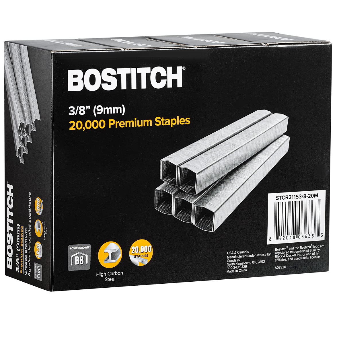 Bostitch B8 Staples 3/8 Inch Length - Pack of 20,000 Powercrown Staples