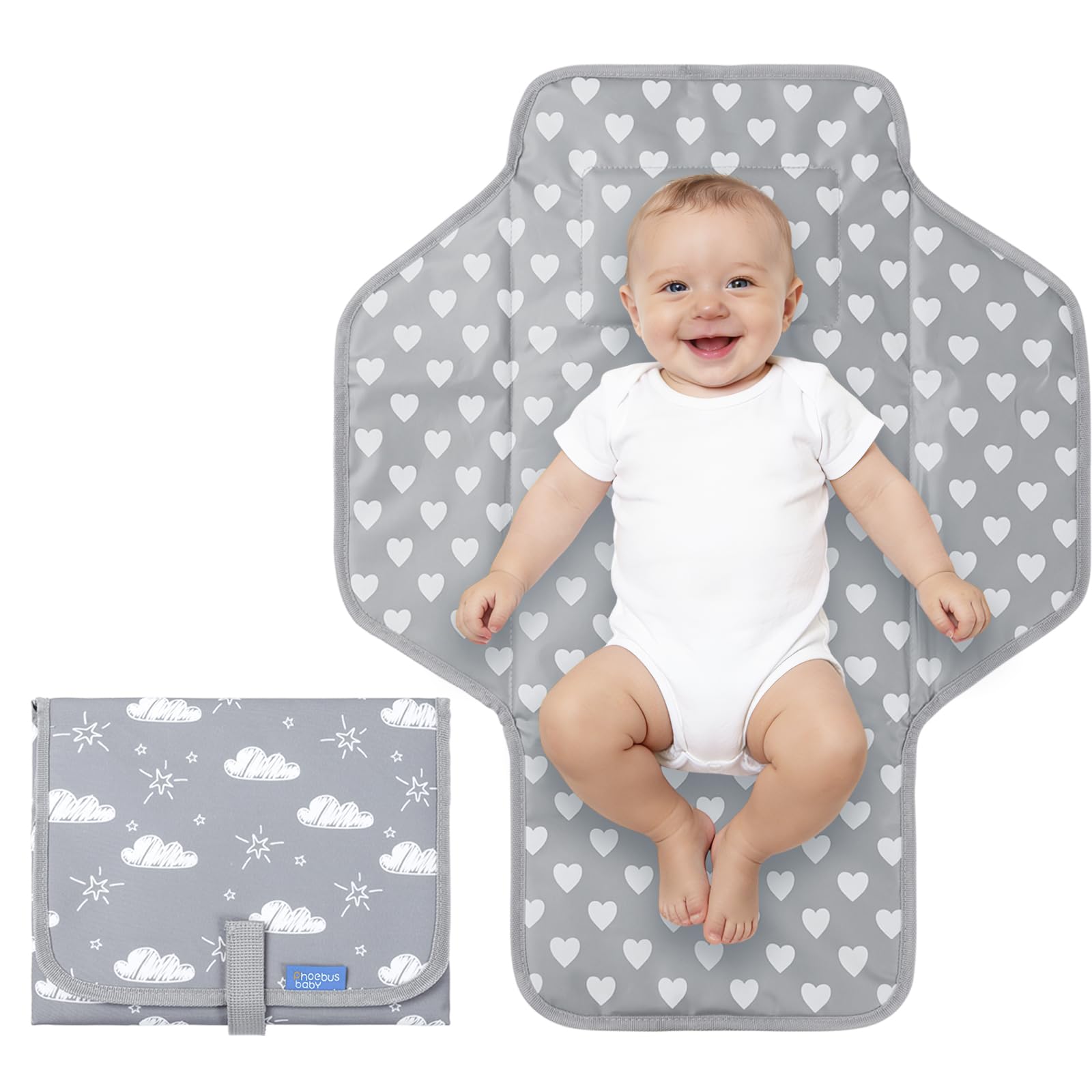 Buy now Baby Portable Changing Pad Travel - Waterproof Compact Diaper Changing Mat with Built-in Pillow - Lightweight & Foldable Changing Station, Newborn Shower Gifts Gray B at indiglob india