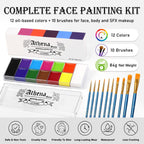 UCANBE Athena Basic Face Body Paint Palette 12 Colors Oil-Based SFX Kit