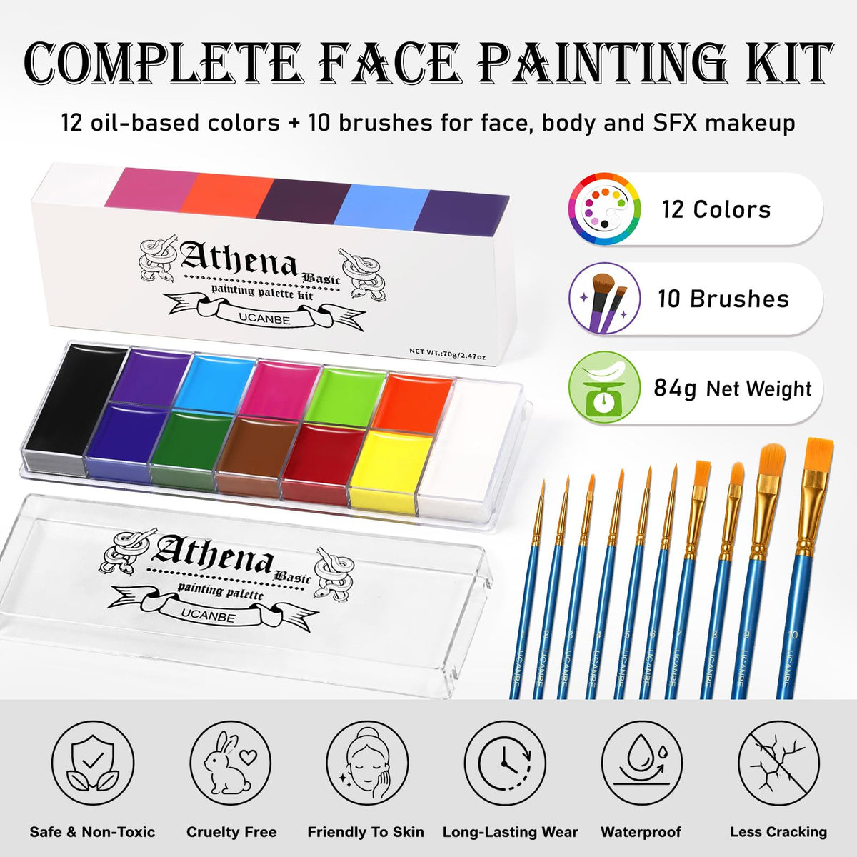 UCANBE Athena Basic Face Body Paint Palette 12 Colors Oil-Based SFX Kit