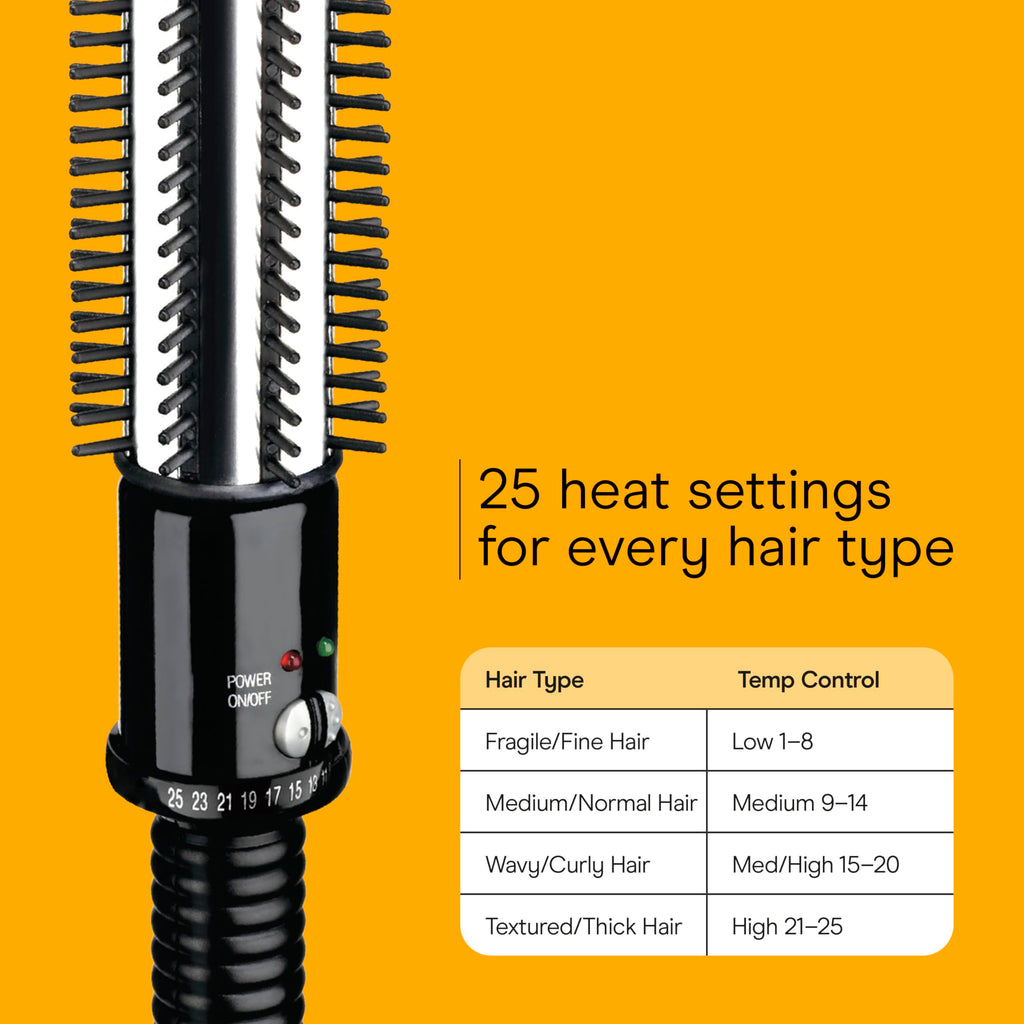 Conair Instant Heat Curling Iron Brush with 1-1/4 in Barrel, 25 Heat Settings, 30-Second Heat-Up, and Dual Voltage, Travel Ready Hair Styling Tool for Medium & Short Hair, Black, BC86N