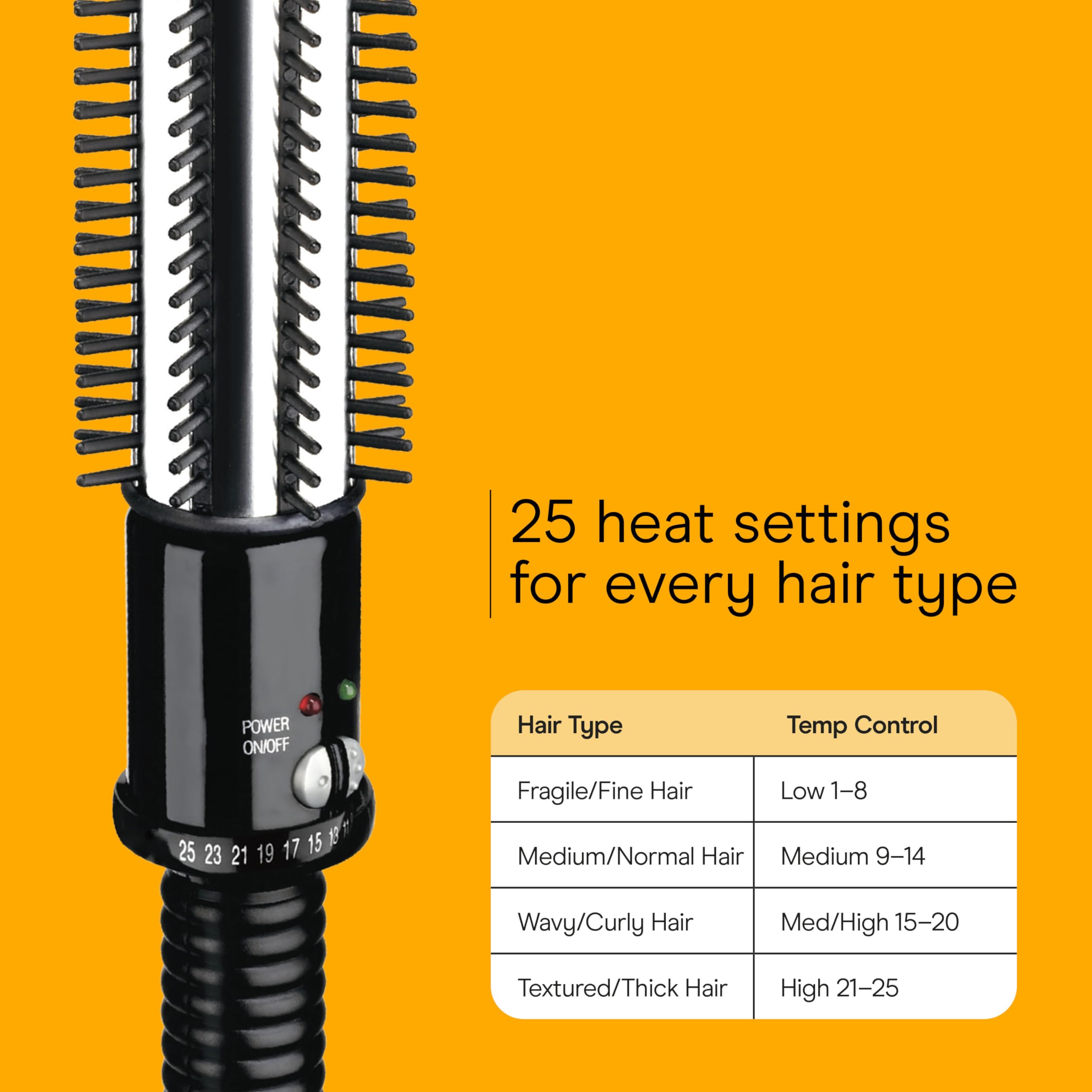 Conair Instant Heat Curling Iron Brush with 1-1/4 in Barrel, 25 Heat Settings, 30-Second Heat-Up, and Dual Voltage, Travel Ready Hair Styling Tool for Medium & Short Hair, Black, BC86N