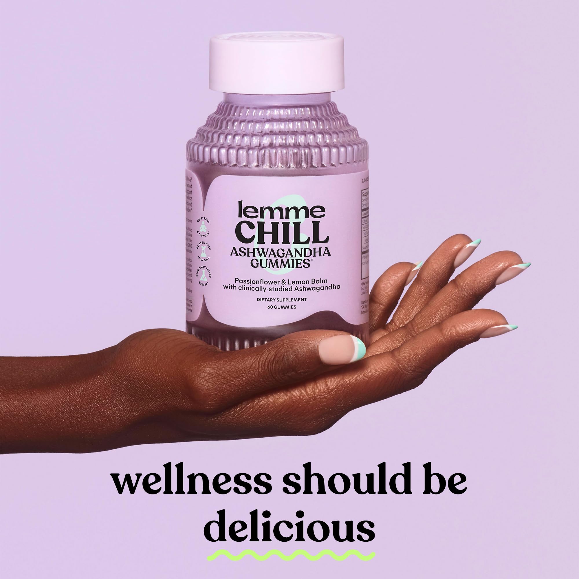 Lemme Chill Stress Relief Gummies (60 Gummies) | 300mg KSM-66 Ashwagandha, Lemon Balm, Passionflower & Goji to Support Relaxation, Healthy Cortisol, Gluten-Free, Non-GMO