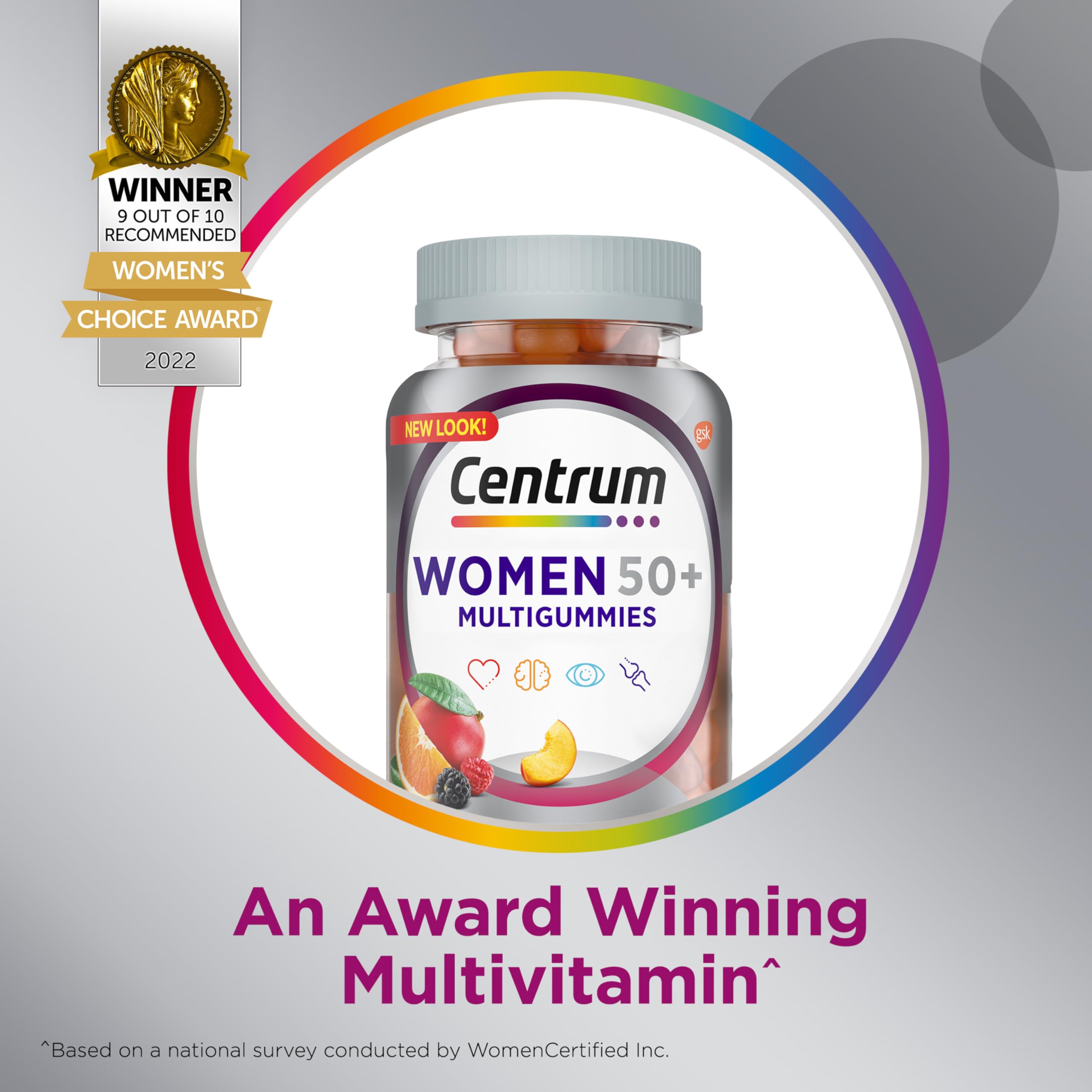 Centrum MultiGummies for Women 50 and Over, 140 Count | Contains Vitamin D3, B Vitamins, Calcium, and Antioxidants, Non-GMO Ingredients, Supports Memory and Cognition, GLP-1 Support