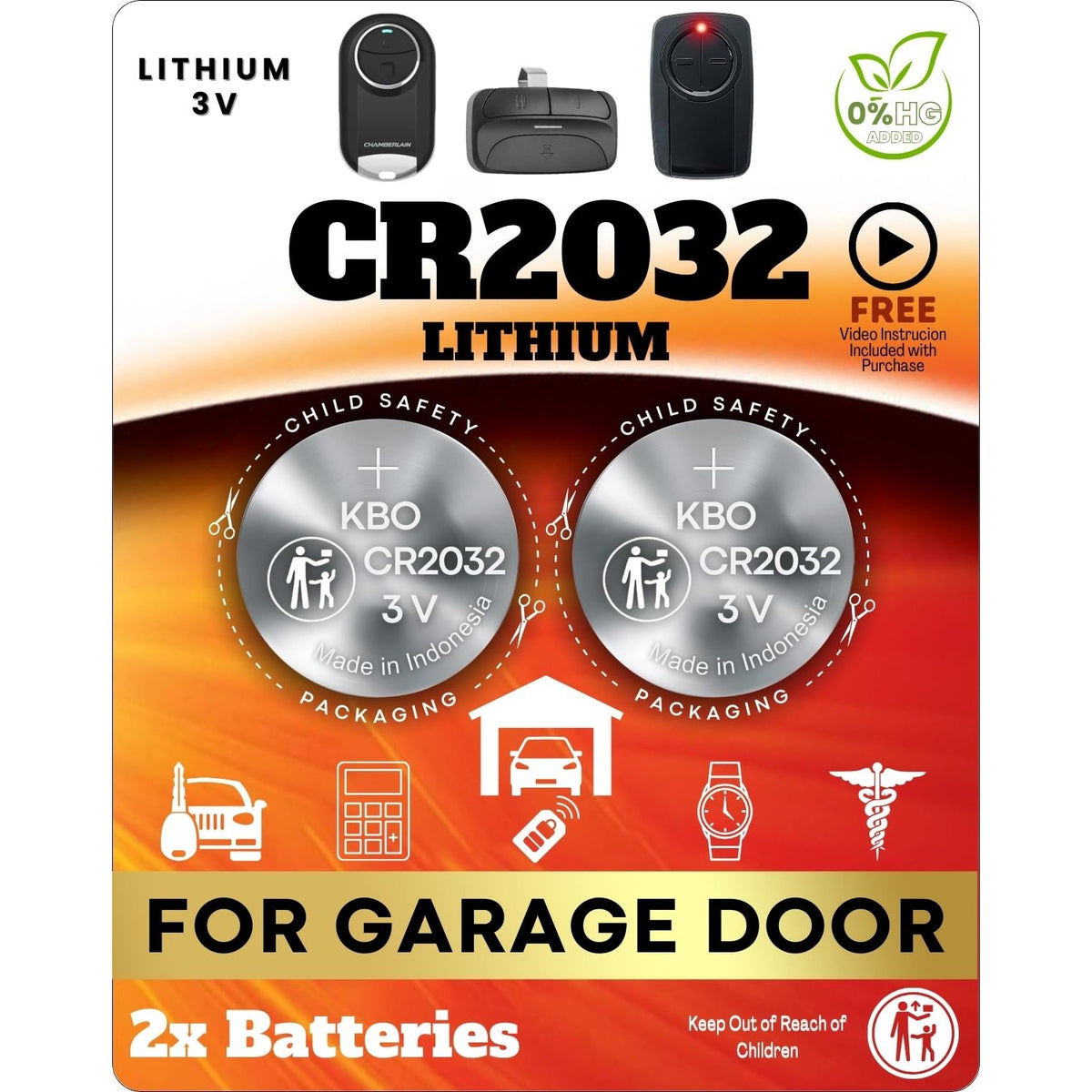 Garage Door Opener Battery - 2 Pack CR2032 Button Lithium 3V Packaging May Vary Replacement Power for Major Remotes, Keypads, Sensors