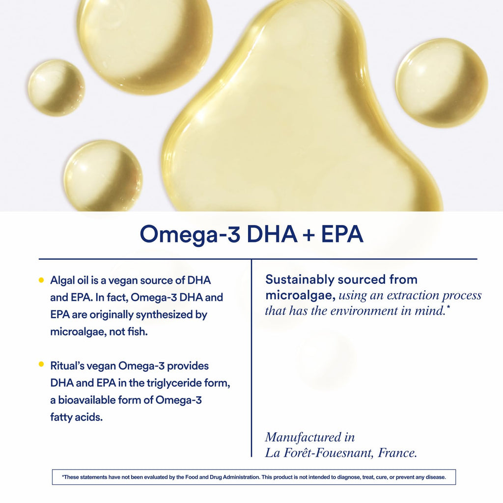 Ritual Vegan Omega 3 Supplement - DHA and EPA - 30 Capsules - 30 Servings | Science-Backed Dose of DHA and EPA - Bioavailable Omega-3 from Algae Oil - Brain, Heart, and Eye Health Support** - Citrus