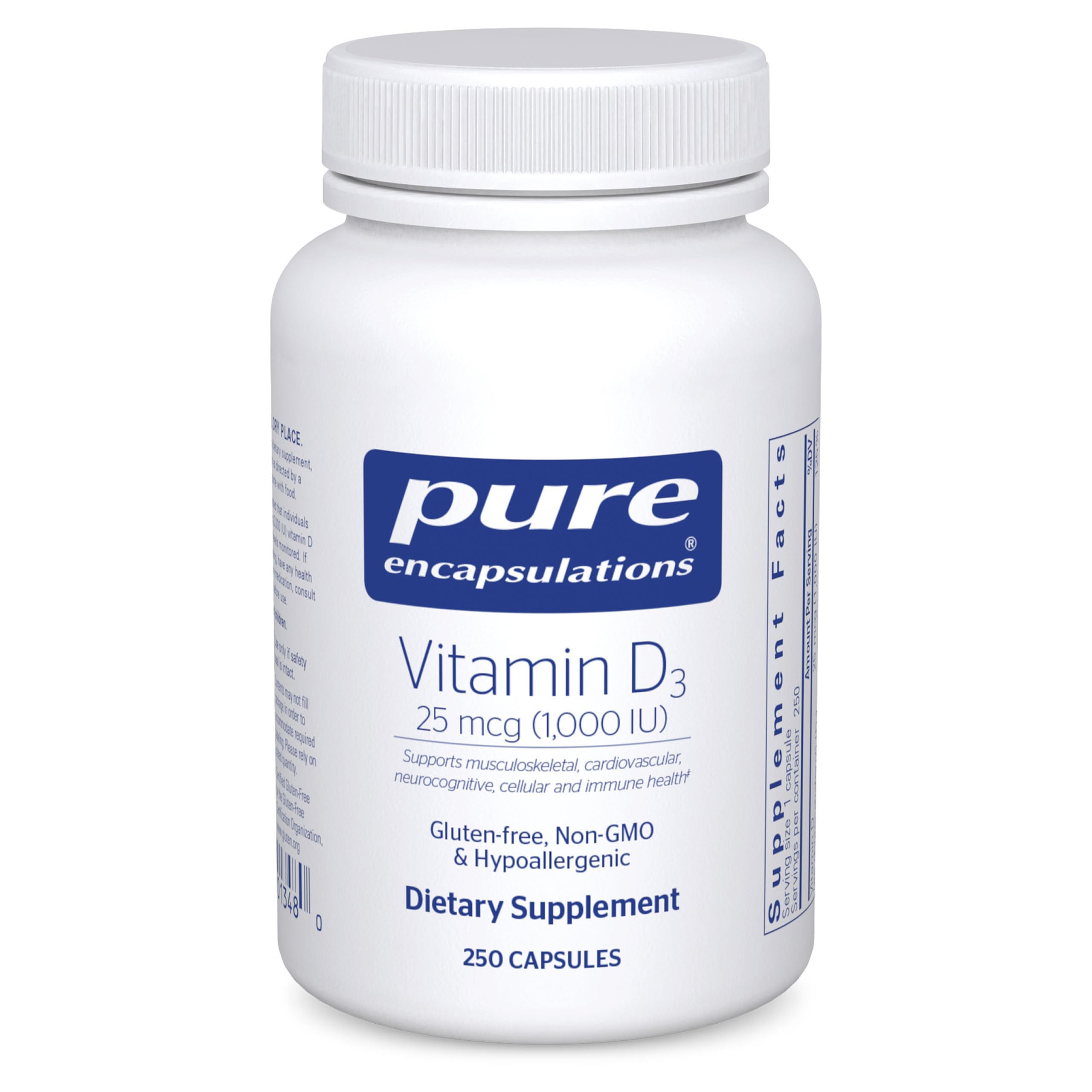 Pure Encapsulations Vitamin D3 25 mcg (1,000 IU), 60 Capsules | Supplement to Support Bone, Joint, Breast, Heart, Colon and Immune Health*, with Premium Vitamin D