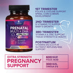 Prenatal Vitamins for Women with Folic Acid + Omega 3 DHA for Fetal Brain Development, Best Prenatal Vitamin Supplement, Daily Pregnancy Multivitamin Nutritional Support, Non-GMO - 60 Softgels